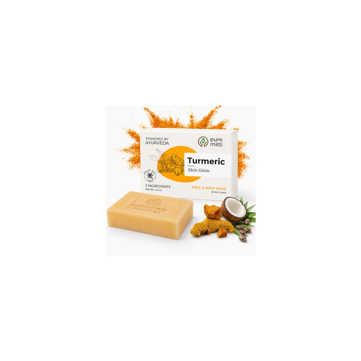 Turmeric Soap Bar 4.5 oz | Herbal Bath Bar Soap with Coconut Oil, Castor Oil | Soft Soap for Face Wash, Body Wash | Handmade Cleansing Bars for Daily Use | All Skin Types