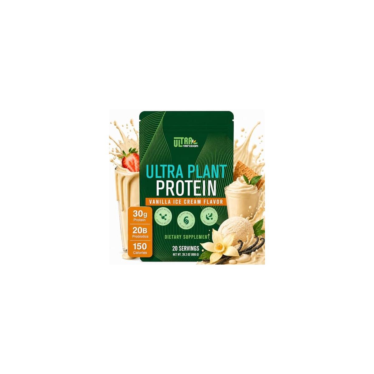 30g Organic Vegan Protein Powder, Plant-Based Protein Powder, Meal Replacement, 20 Billion Probiotics, 0g Sugar, Energy, Focus, Recovery, Dairy-Free, Easy Digestion, Vanilla, 20 Servings