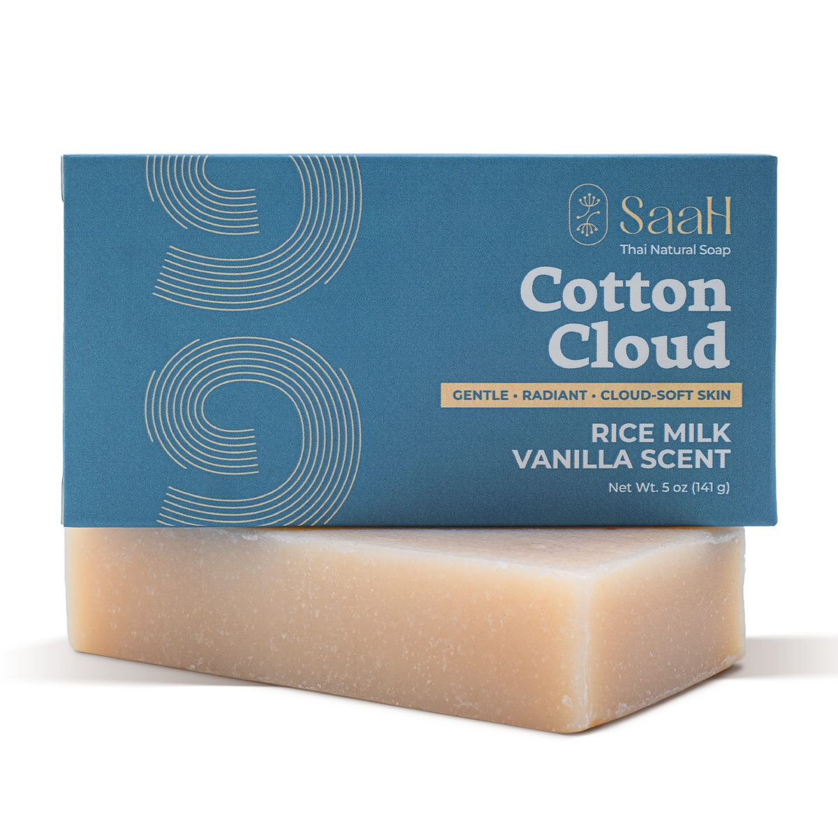SaaH Cotton Cloud Soap Bar - Rice Milk & Vanilla Scent | Gentle Moisturizing Cold Process Soap for Sensitive Skin | Natural Thai Spa Soap (5 oz)