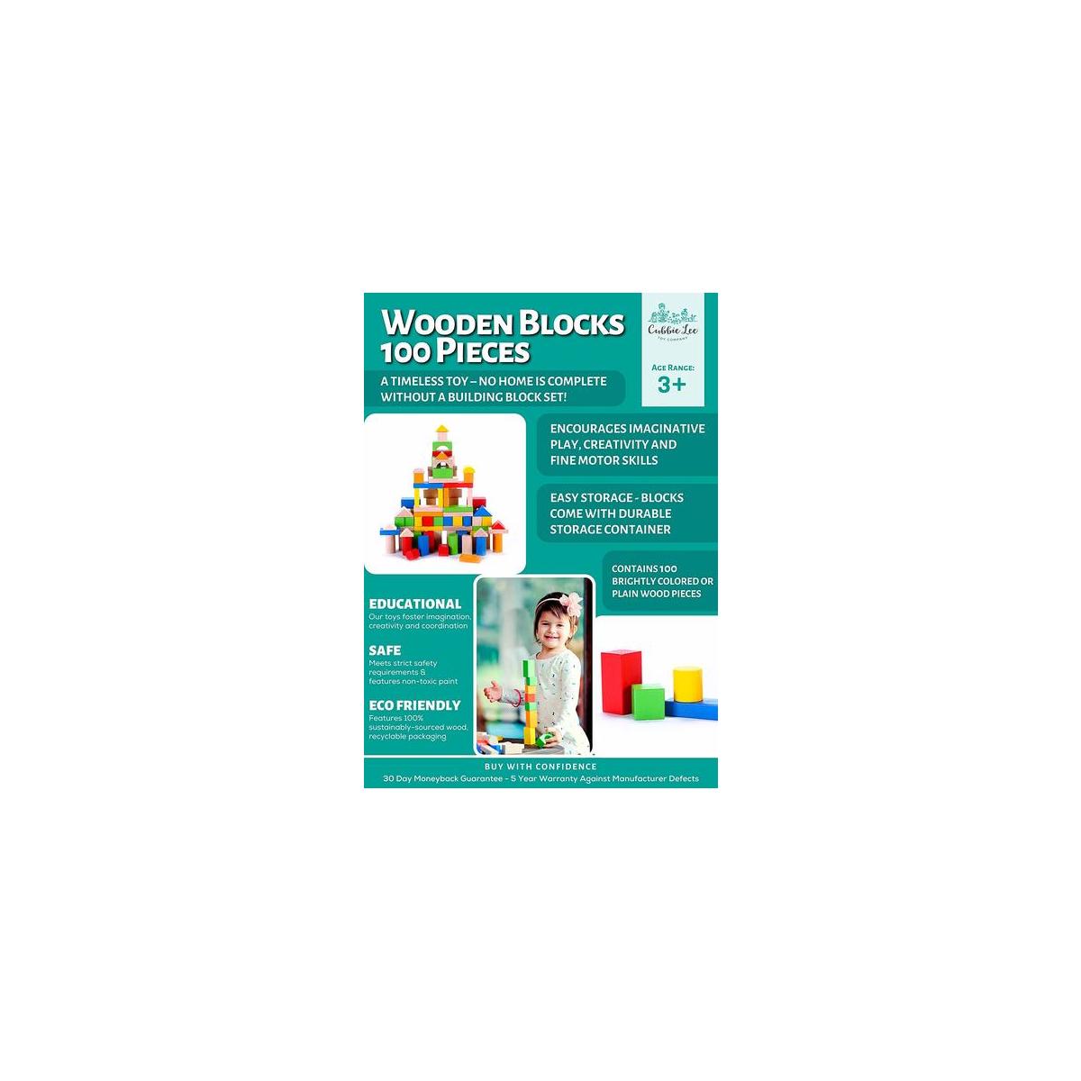 Cubbie Lee Premium Wooden Building Blocks Set 100 Pc For Toddlers ...