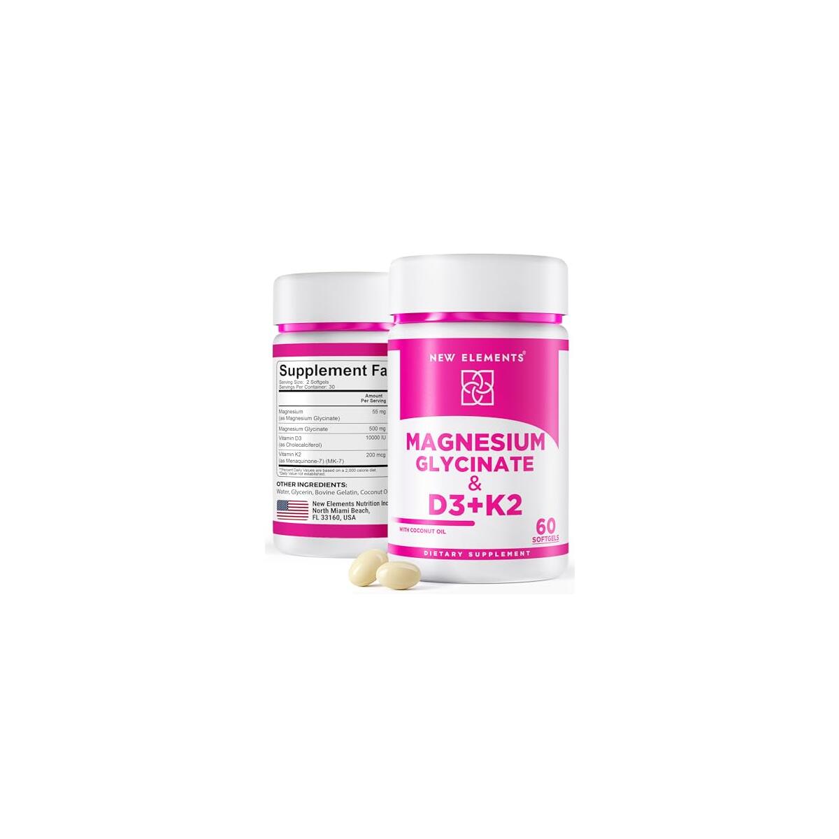 Mganesium GLycinate with vitamin d3 k2 | PINK COLOR |