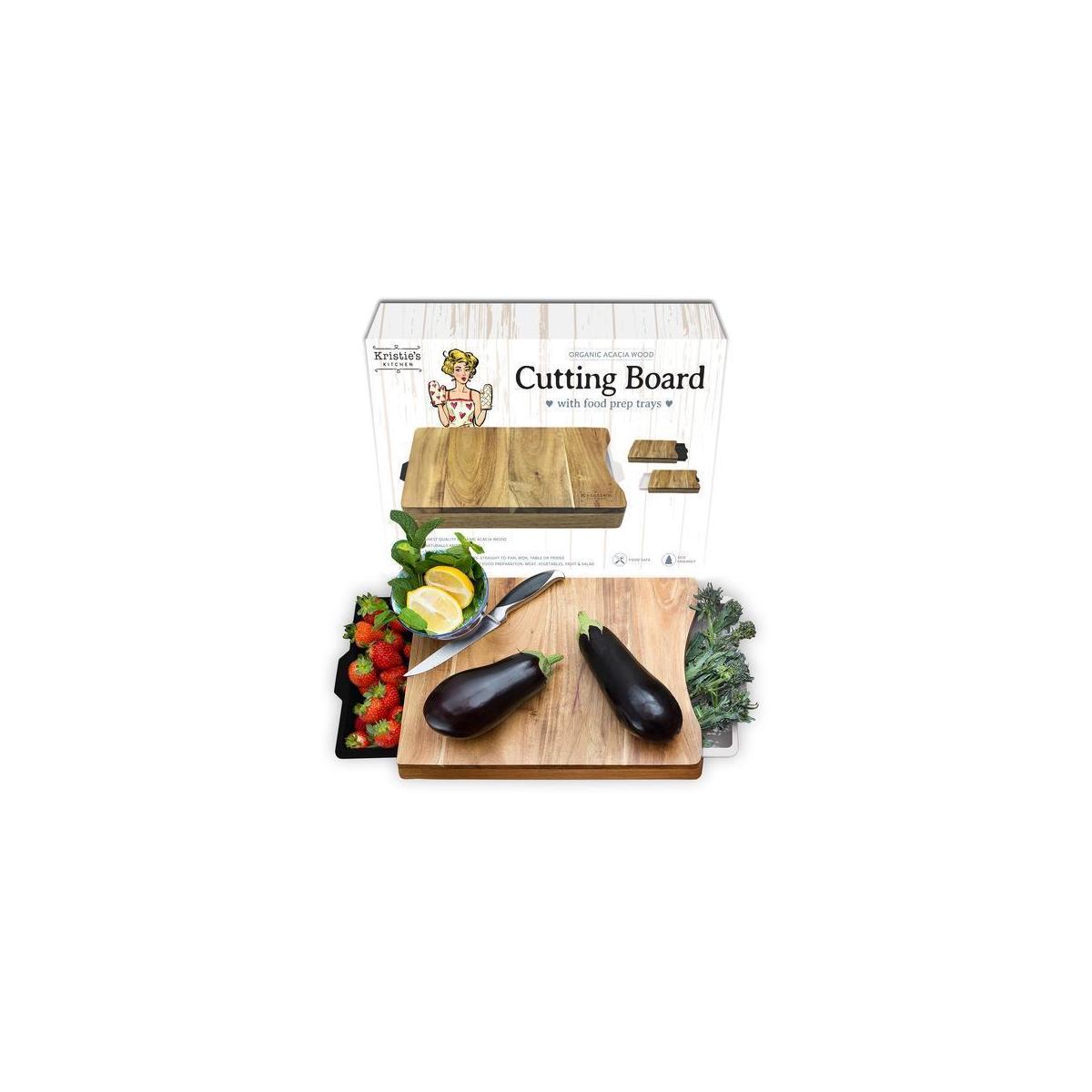 Acacia Wood Antimicrobial Cutting Board With 2 Black White Removable