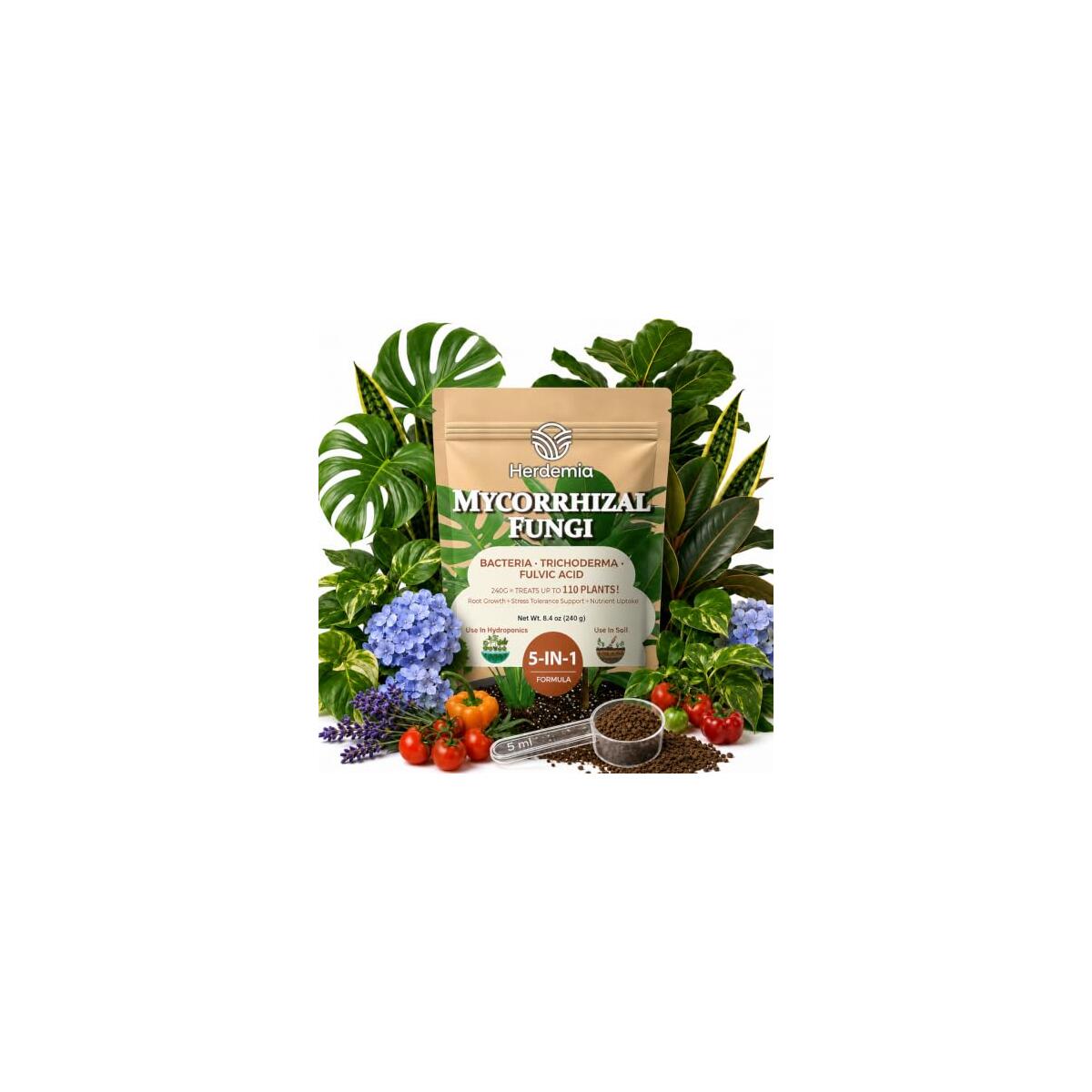 Mycorrhizal Fungi Inoculant with Trichoderma & Bacillus Subtilis, Concentrated Soil Activator for Stronger Roots, Bigger Growth & Higher Yields, Organic Mycorrhizae for Indoor & Outdoor Plants, 8oz