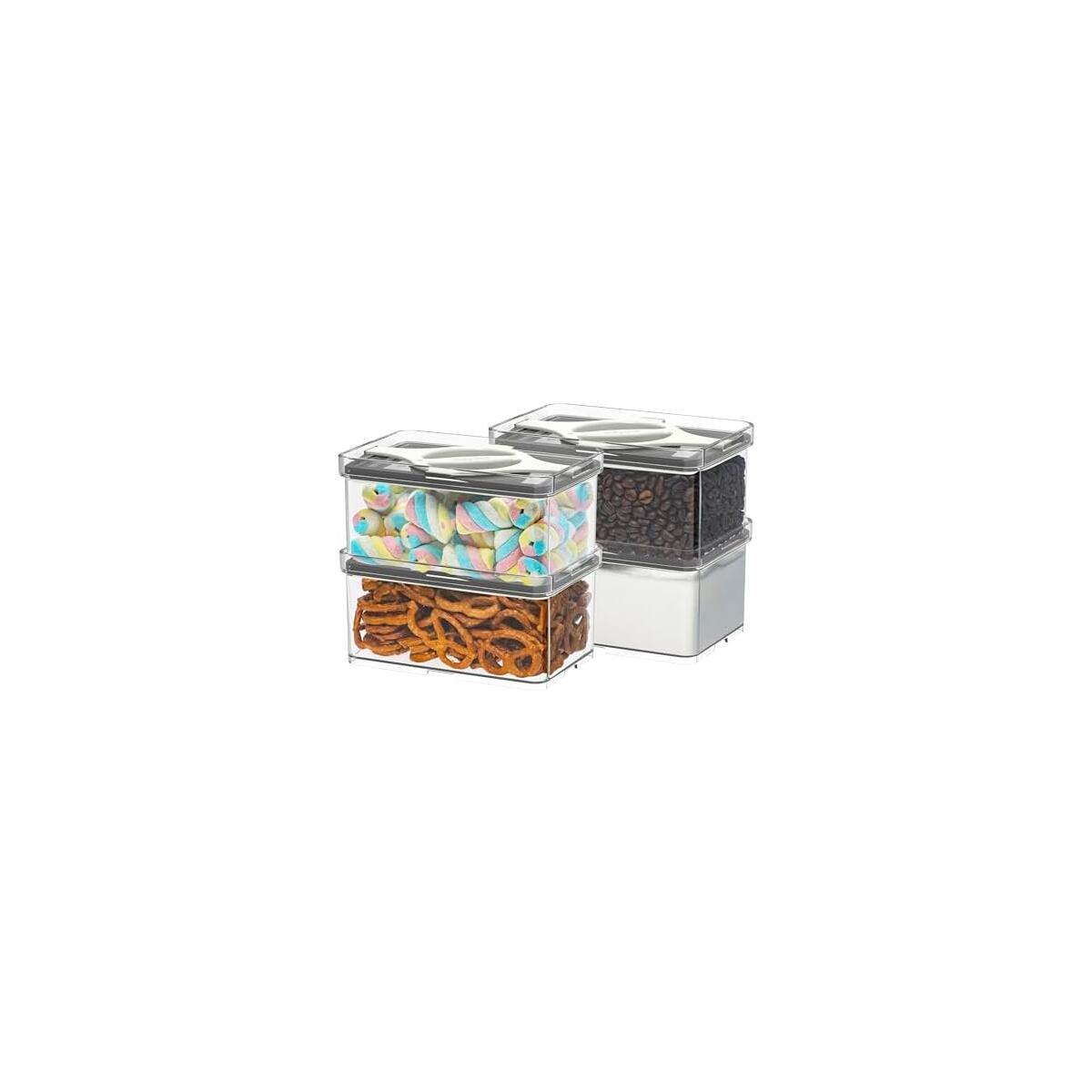 4-Pack Small Pantry Containers, 0.8 QT/0.76 L Clear SAN Food Storage Canisters with Twist-Lock Lids, Stackable for Sugar, Tea Bags, Seasoning, Nuts, Snacks White