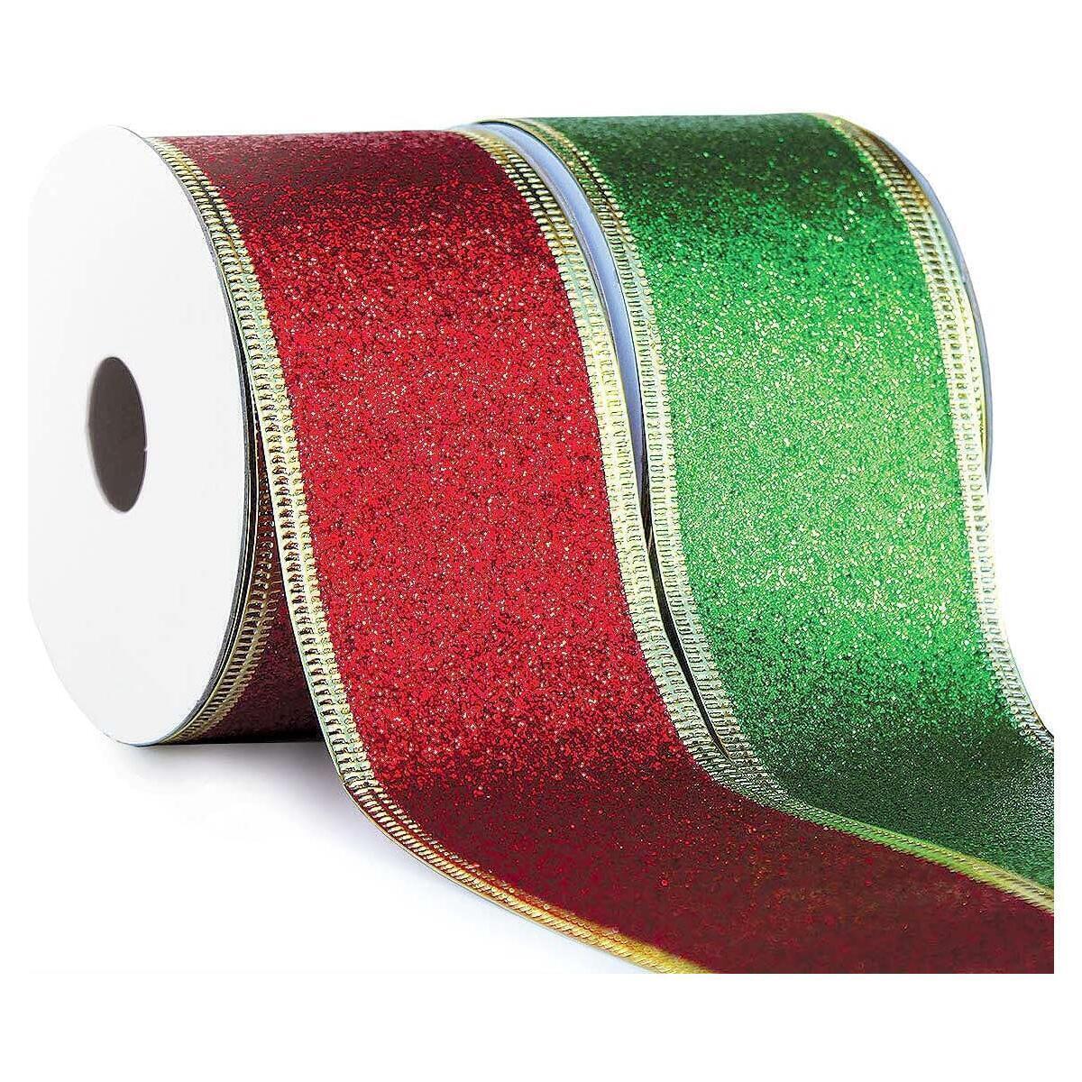 Glitter Ribbon Wired Christmas Ribbons Red Green Cashback Rebate - RebateKey