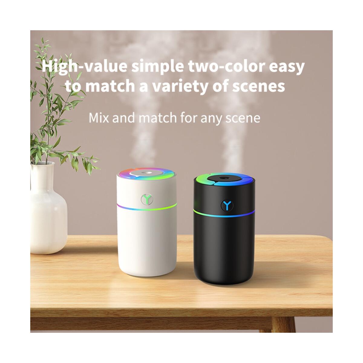 Portable Mini Humidifier with 7-color Lights, Cool Mist Small Desk Humidifiers Car Humidifier [2 Mist Modes]&[Work 2H]  USB Personal Desktop Humidifiers for Bedroom, Office, Travel, Car, Plants, Super Quiet with USB