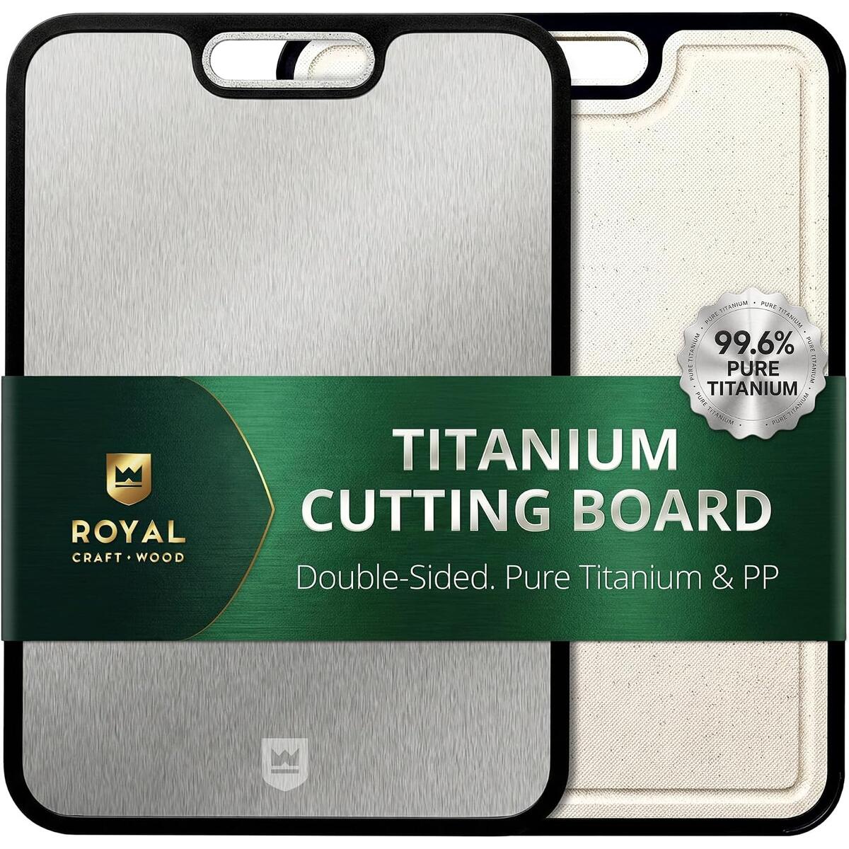 Titanium Cutting Board for Kitchen, Double Sided 100% Pure Titanium & PP Cutting Board with Deep Juice Groove, Metal Chopping Board, Easy to Clean Large Durable Cutting Board for Meat (15" x 10.3")