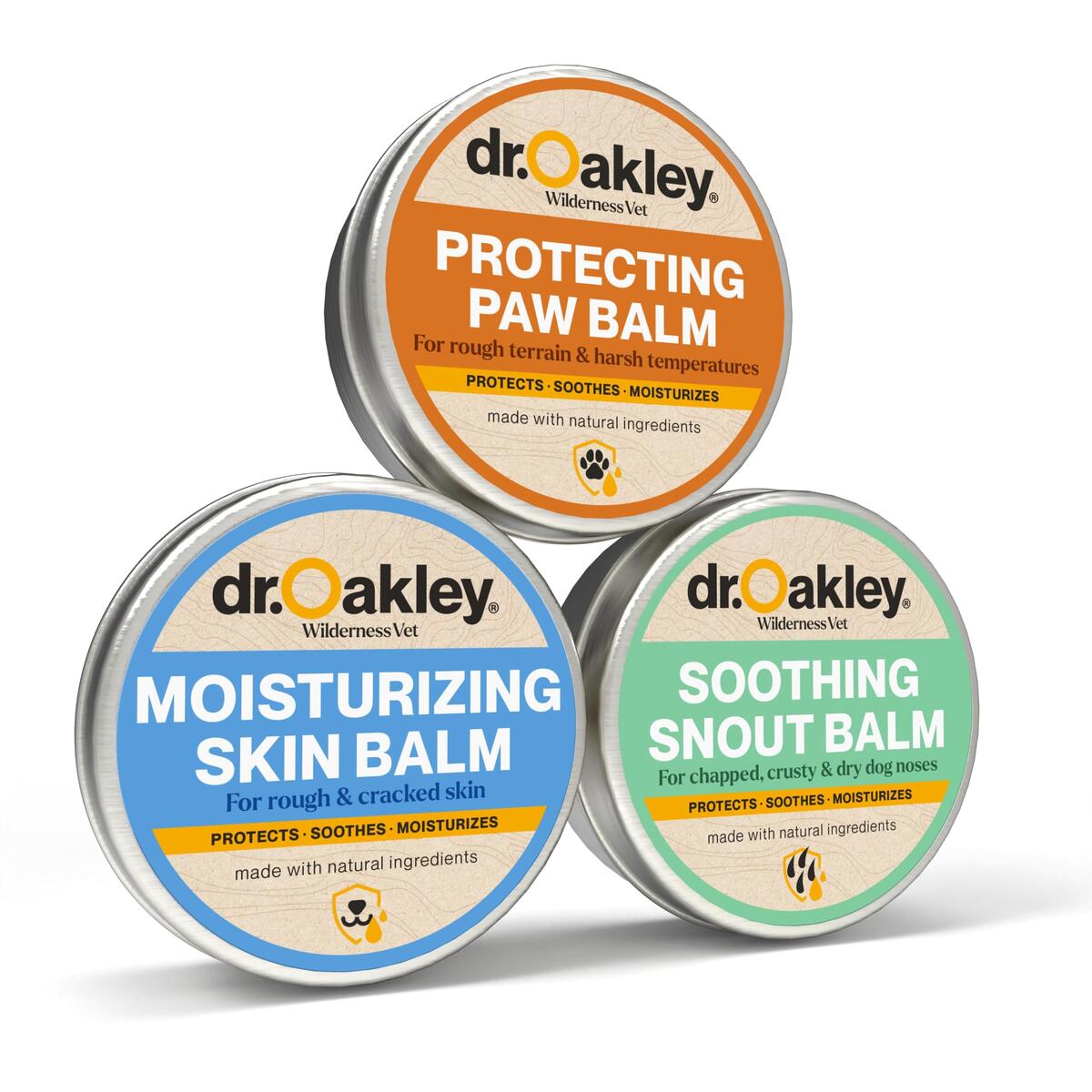 Dr. Oakley Dog Paw Balm Set &ndash; Natural Nose & Skin Balm, Lick-Safe 3pc
