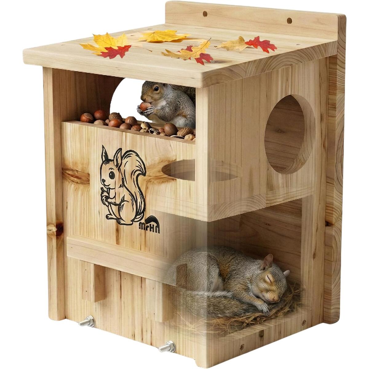 MrHN Squirrel House - with Feeder 2 in 1 Houses and Feeder for Outside