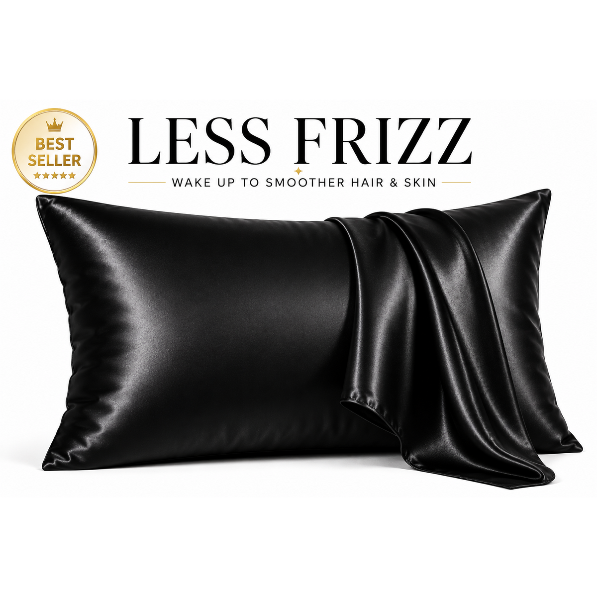 Share Black Satin Pillowcase Standard Queen Cooling Soft Hair Frizz Pillow Cover | 2pc