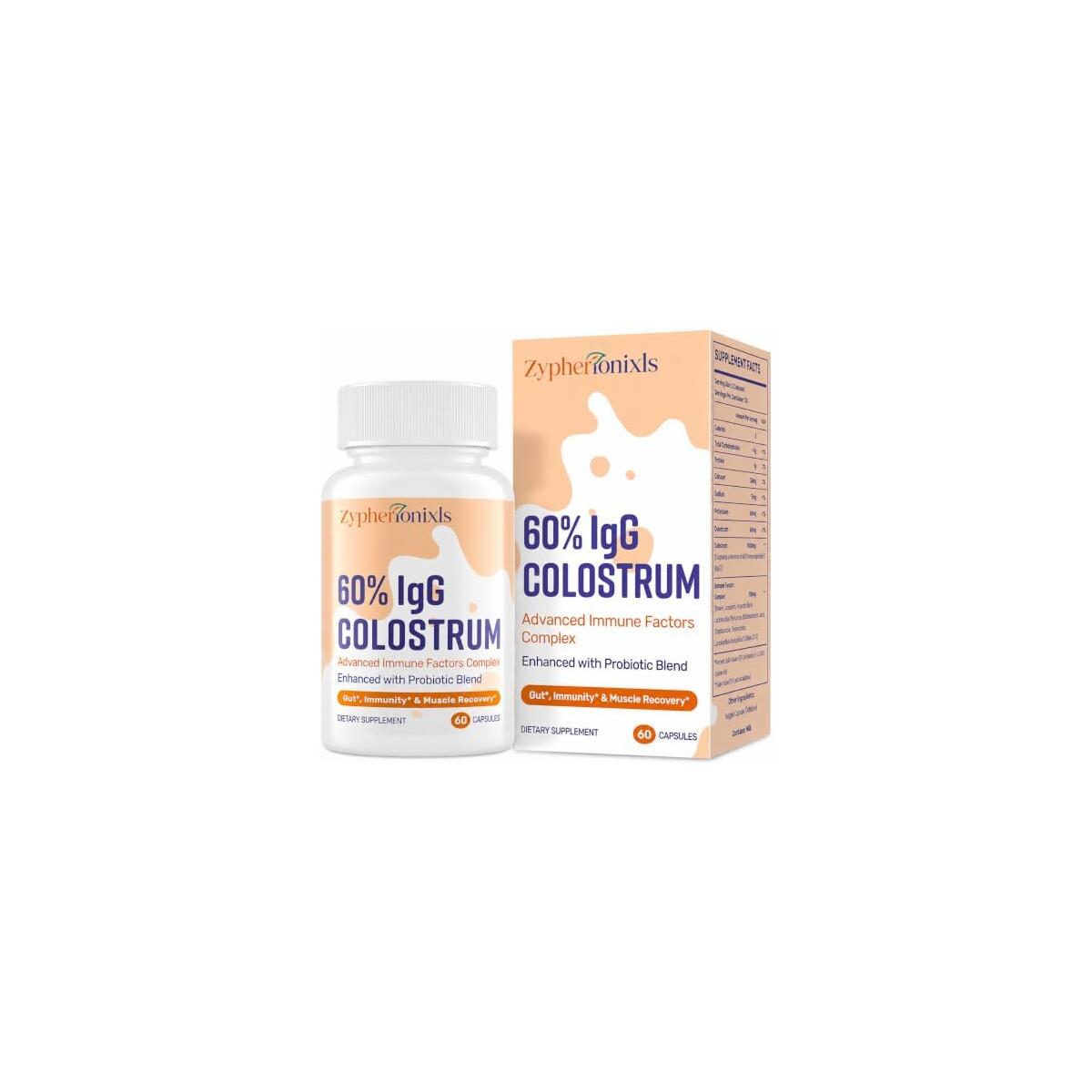 Bovine Colostrum Supplement 1300mg, 60% IgG with Lactoferrin & 50B CFU Probiotics, Swiss Grass-Fed Colostrum Capsules for Daily Nutrition, 60 Capsules