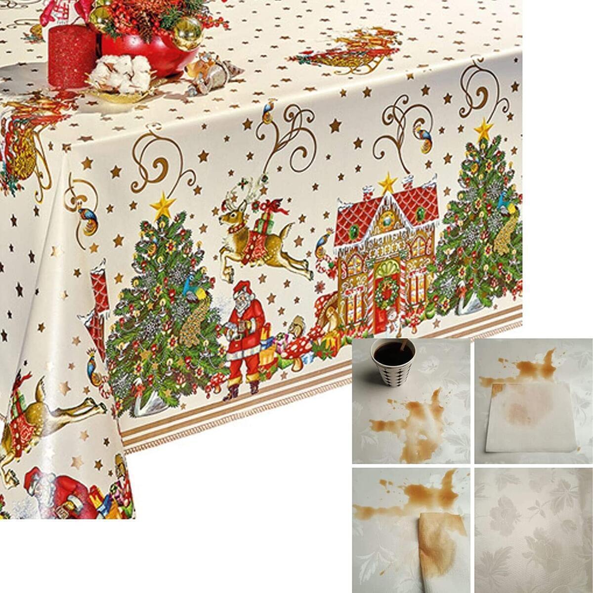 Decoser Heavy Duty Flannel Backed Vinyl Tablecloth with Flannel Backing 55x55 inch Table Cover for Christmas