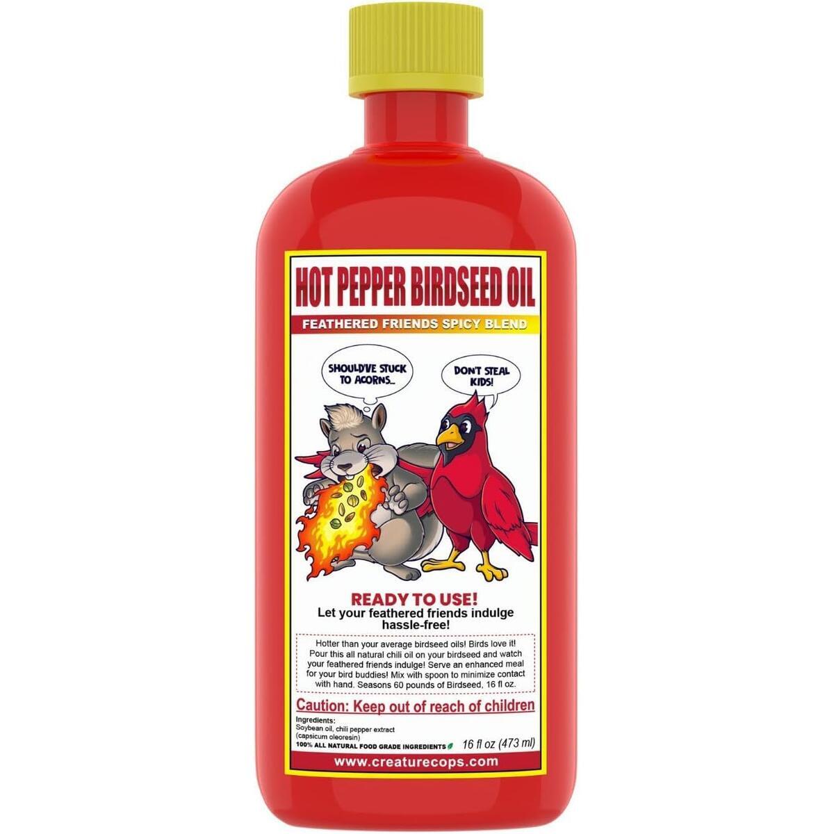CreatureCops&trade; Hot Pepper Birdseed Oil - Protect Bird Feed Naturally from Hungry Squirrels