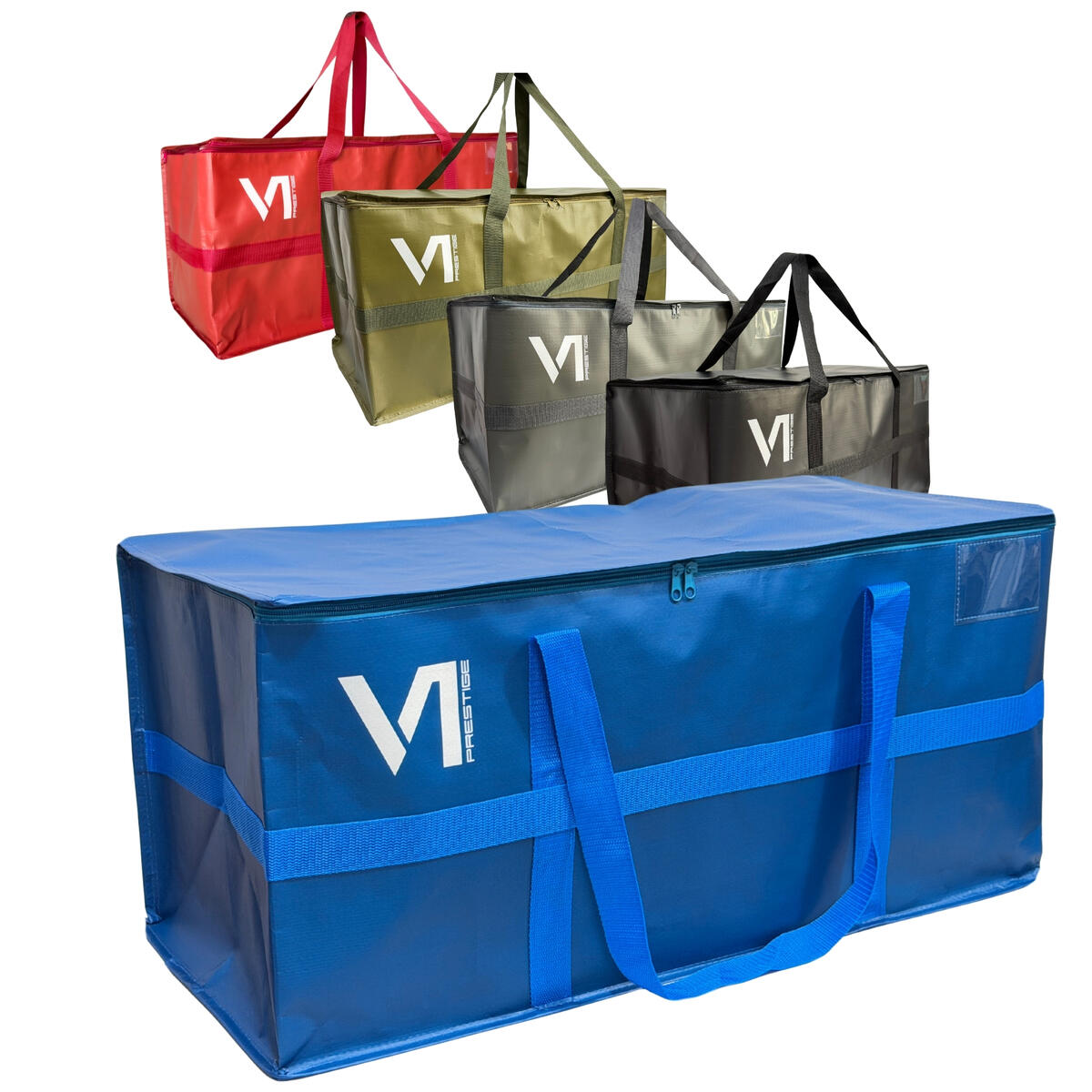 Ultra Heavy Duty Reinforced Bags with Lids, Packing Moving Storage Traveling Camping Sporting Cargo Totes with Zippers and Carrying Handles, Premium Materials, Set of 5 Colors Space Saver Bags