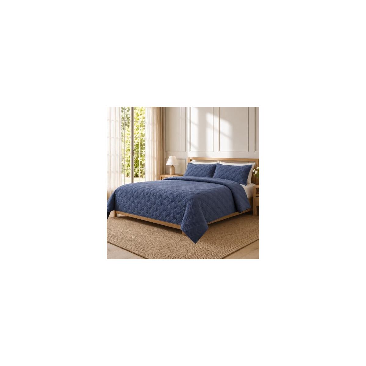 3 Piece Pinsonic Quilt Set &ndash; Lightweight Microfiber Bedspread Coverlet with Pillow Shams, Soft All Season Quilted Bedding Set