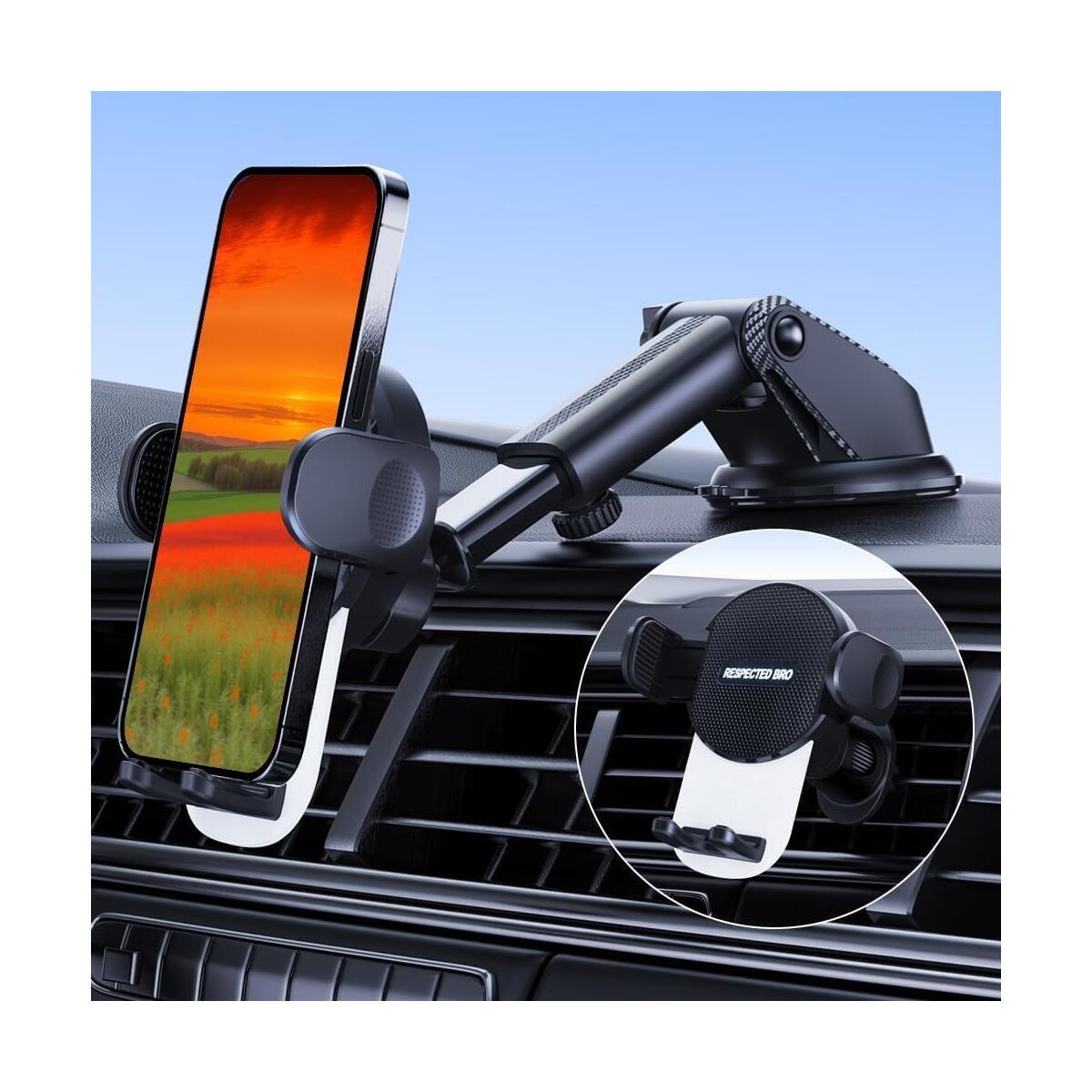 Universal-Car-Phone-Holder-Mount - Cell Phone Holder for Car, Dashboard and Windshield Mount, Air Vent car, Secure Phone Holders for Your Car, Compatible with All Smartphones