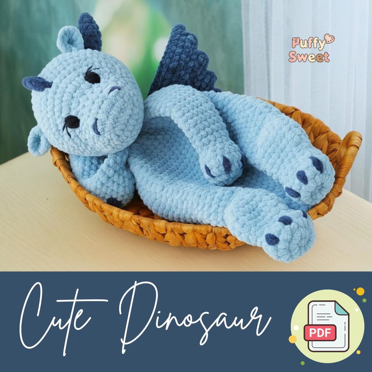 Crochet Dinosaur Lovey, Plush Dino Snuggler, Amigurumi Baby Gift PDF Pattern