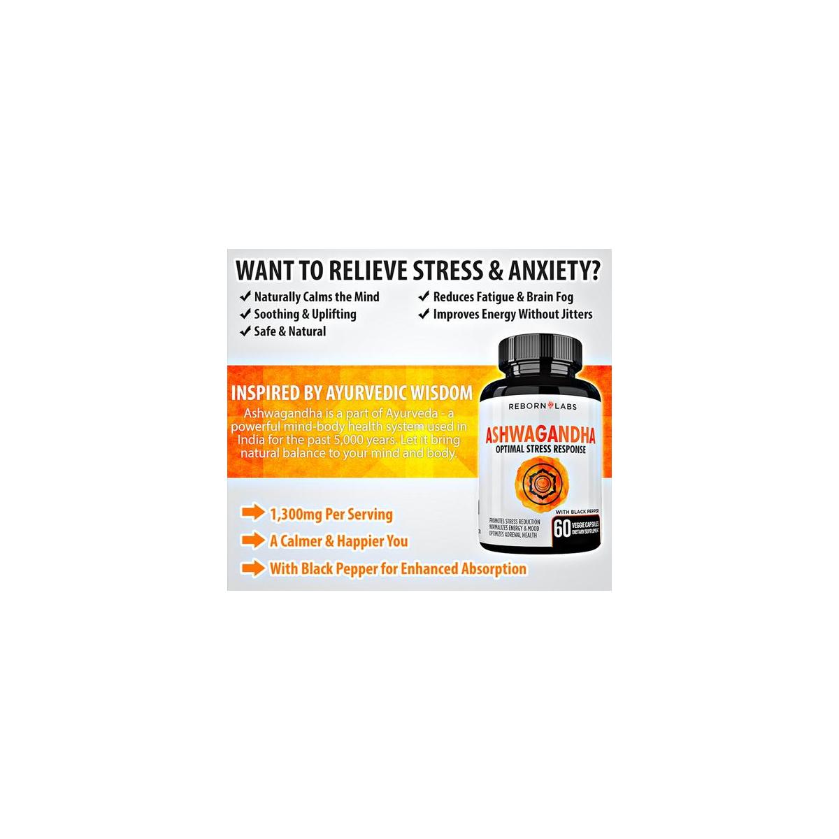 Ashwagandha 1300mg Supplement For Stress Anxiety With Black Pepper