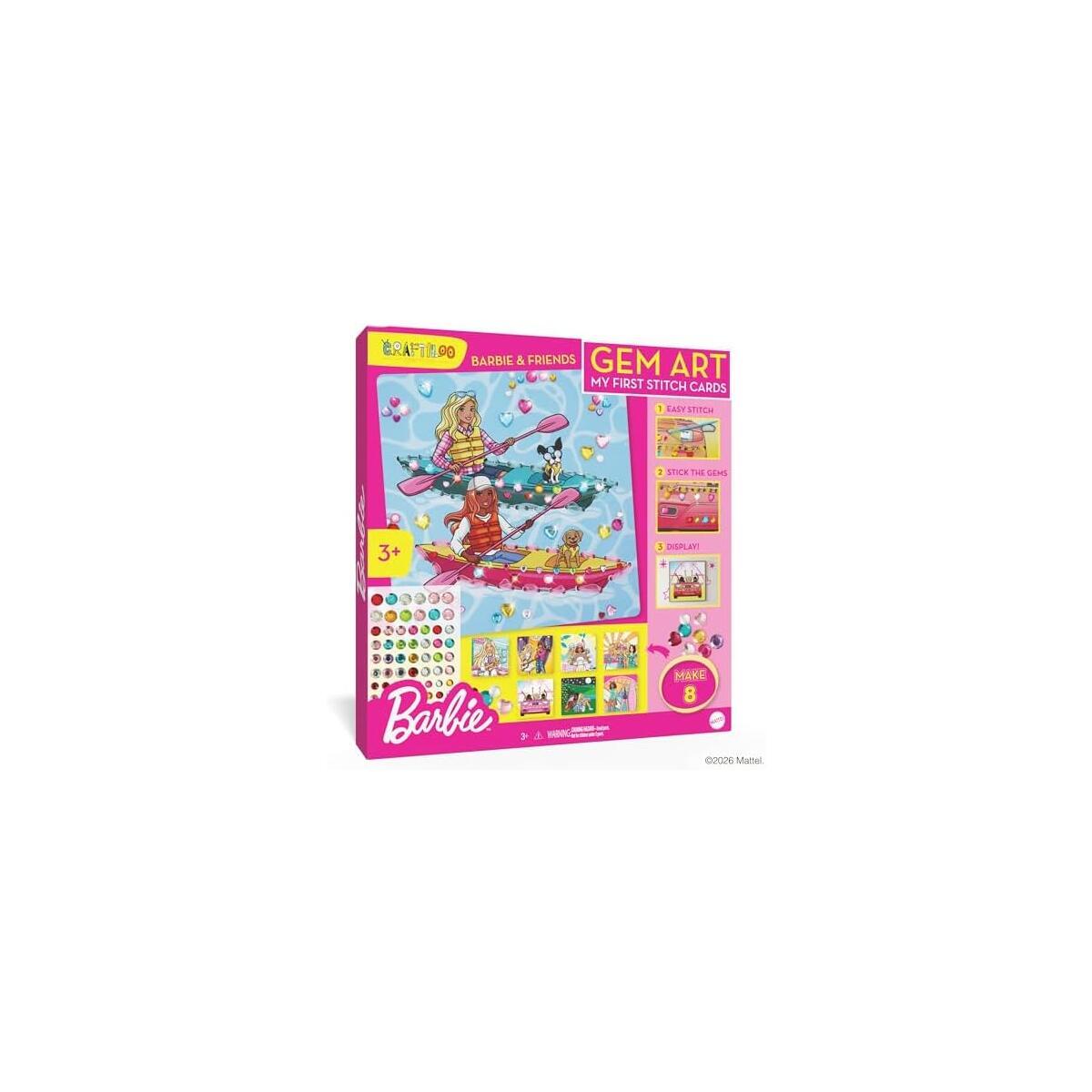 Barbie&reg; Gem Art Kit for Kids Ages 4-8 - 8 Stitch Cards with Gem Stickers and Satin Ribbons | Diamond Art Sticker Craft, Arts and Crafts Gift for Girls Ages 6-10