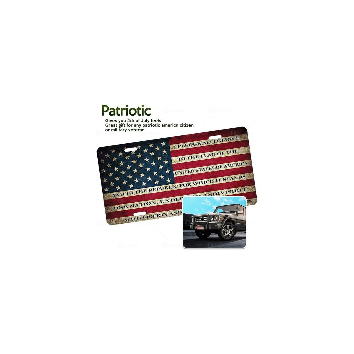 Zone Tech Tactical USA Flag License Plate Black and White Grunge Premium Quality Thick Durable Novelty American Patriotic Pledge of Allegiance
