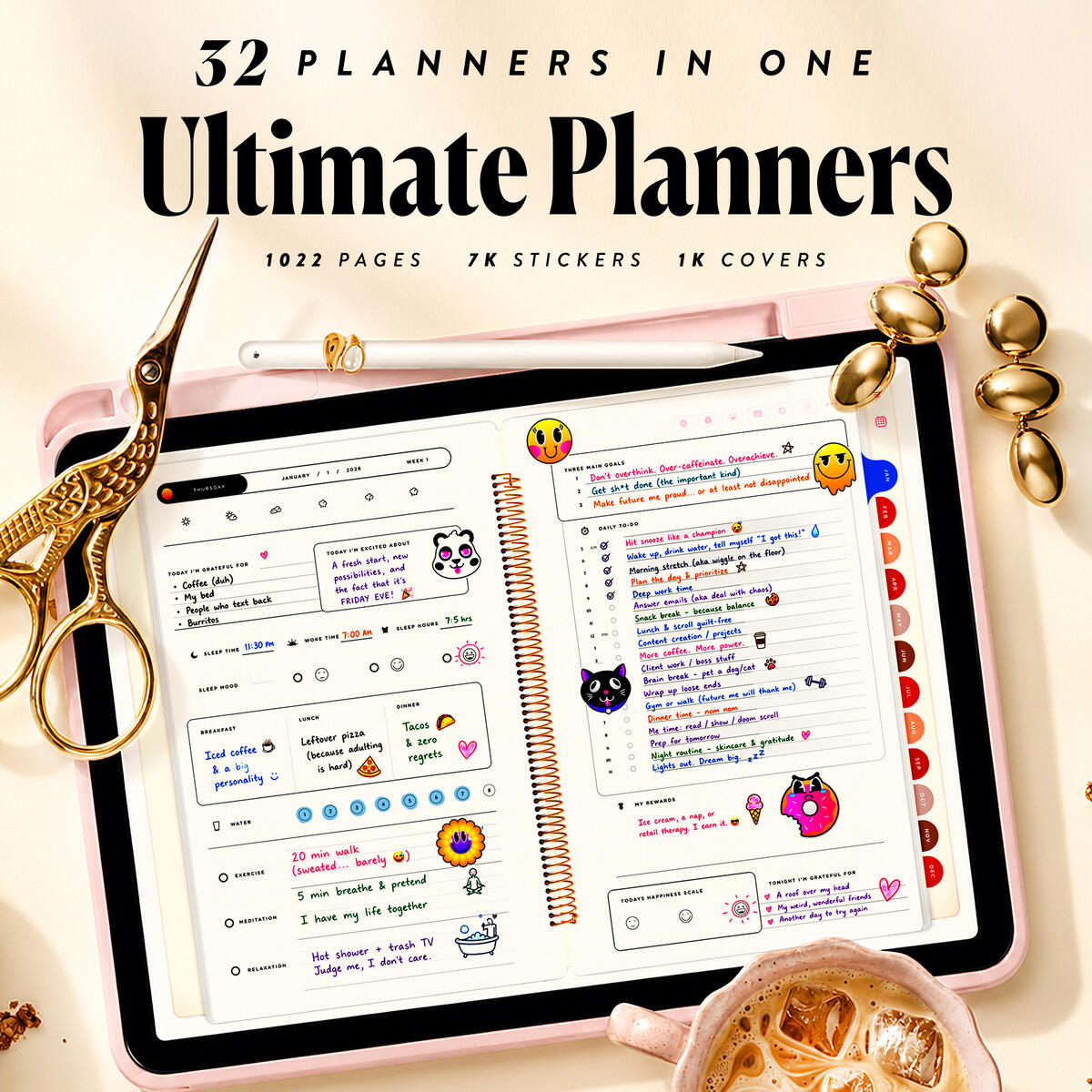 All-in-One Digital Planner 2026-2027, ADHD-Friendly Life Organizer for GoodNotes & Notability on iPad