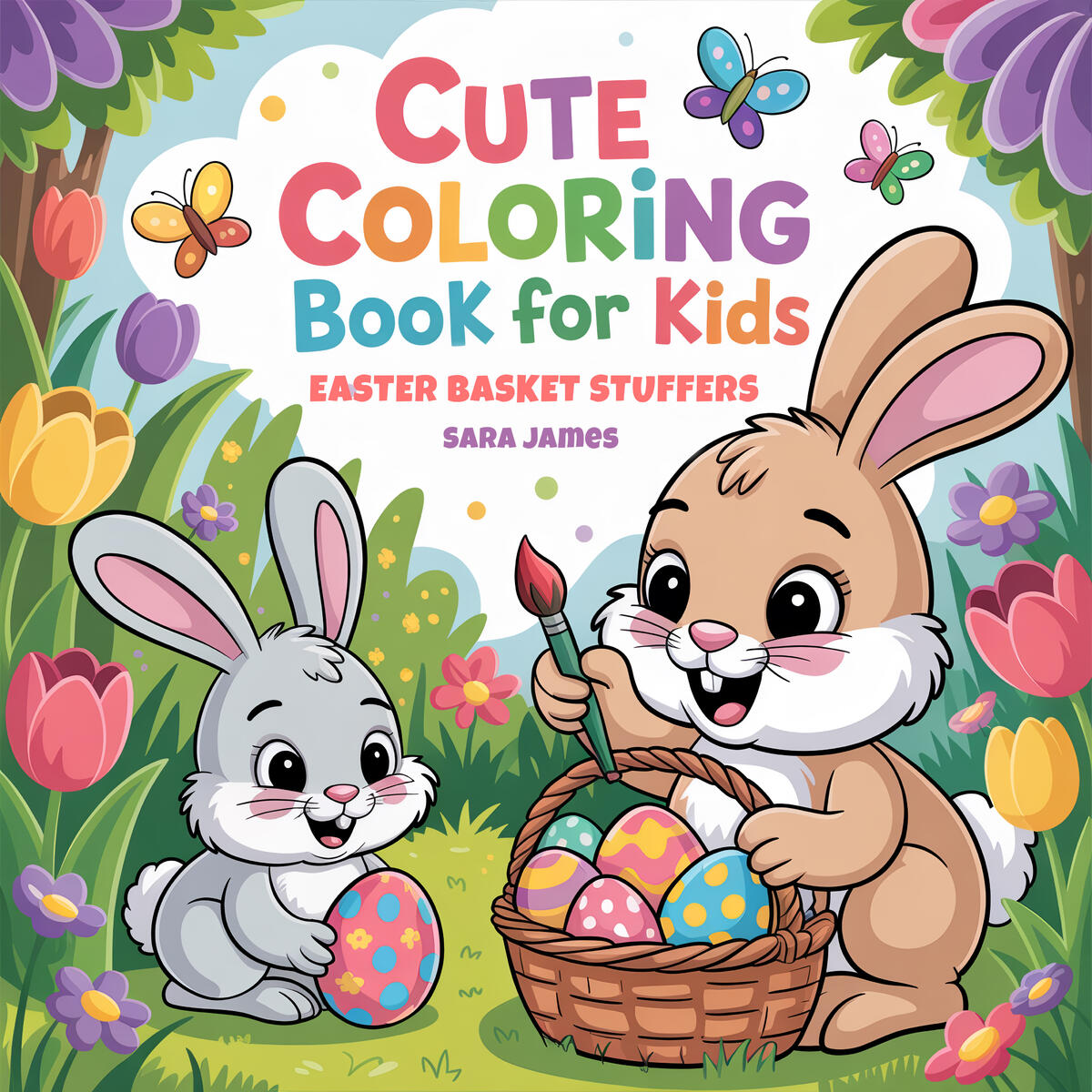 Easter Basket Stuffers: Cute Coloring Book For Kids: Adorable Chicks, Eggs, Flowers, Bunny with Bonus Easter Gift Tags for Endless Springtime Activities