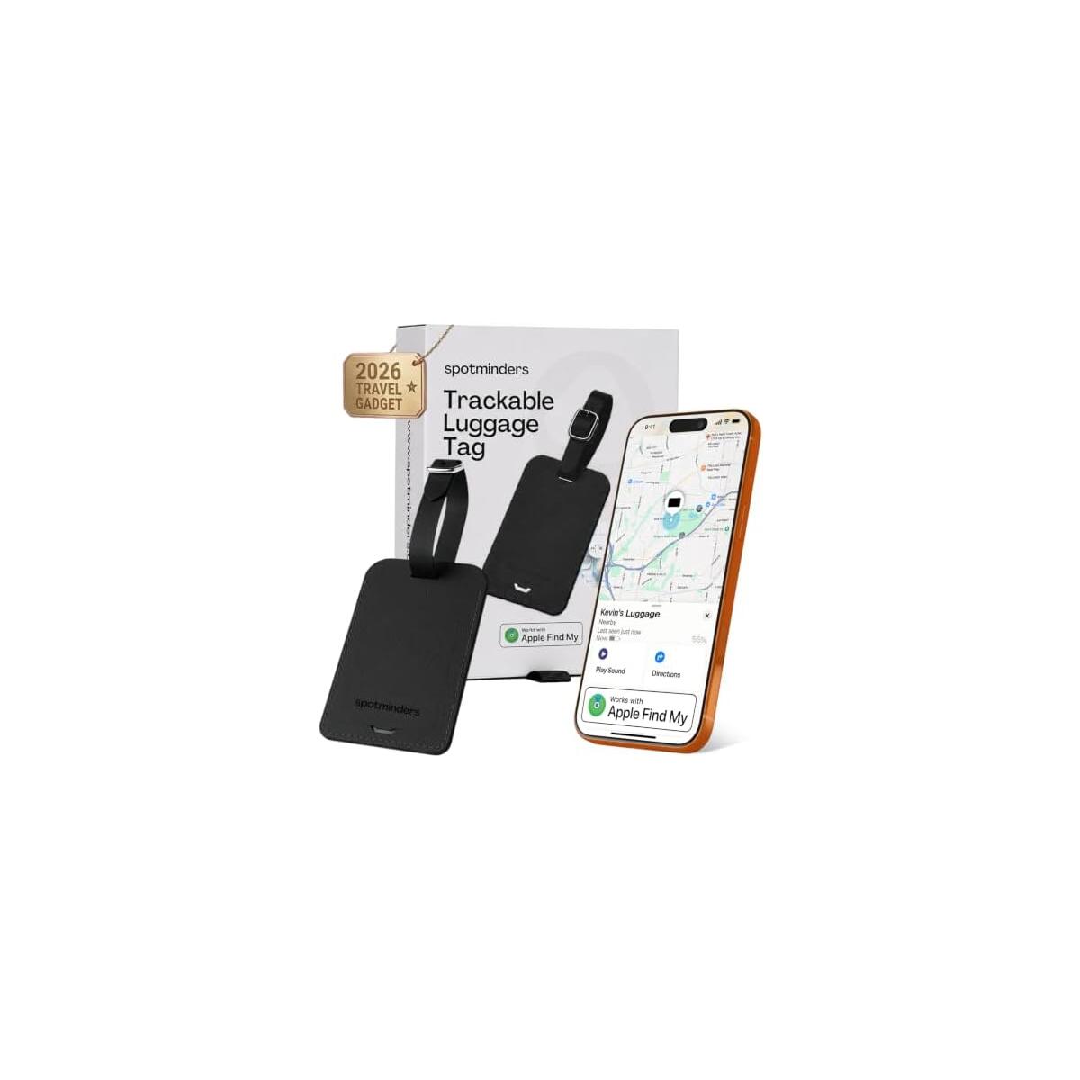 Spotminders Apple MFi Certified Luggage Tags for Suitcases TSA Approved (iOS Only) Rechargeable Luggage Tracker with 1-Year Battery, Works with Apple Find My, Sound Alert, Waterproof, No Subscription