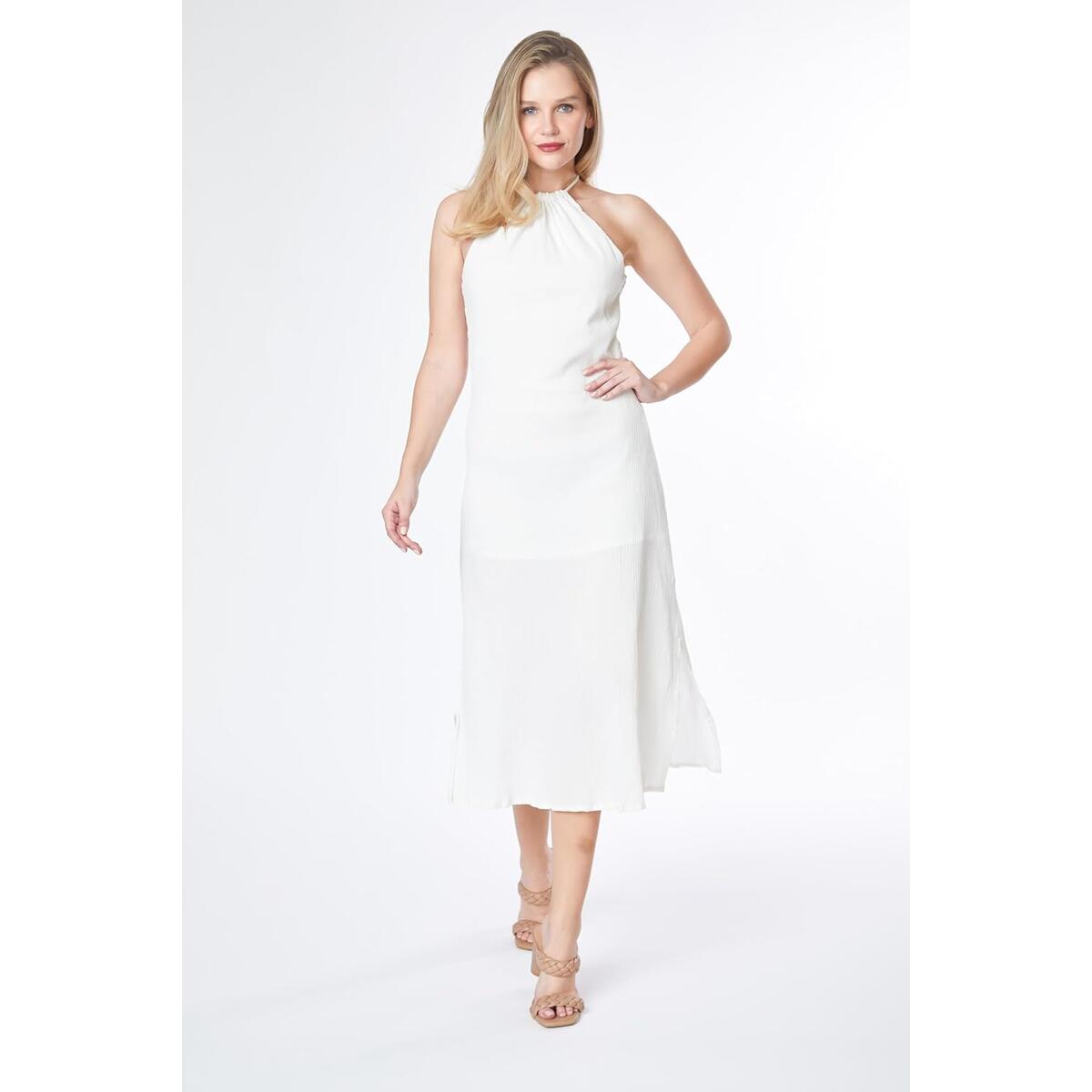 Women's Halter Side Slit Midi Dress - White