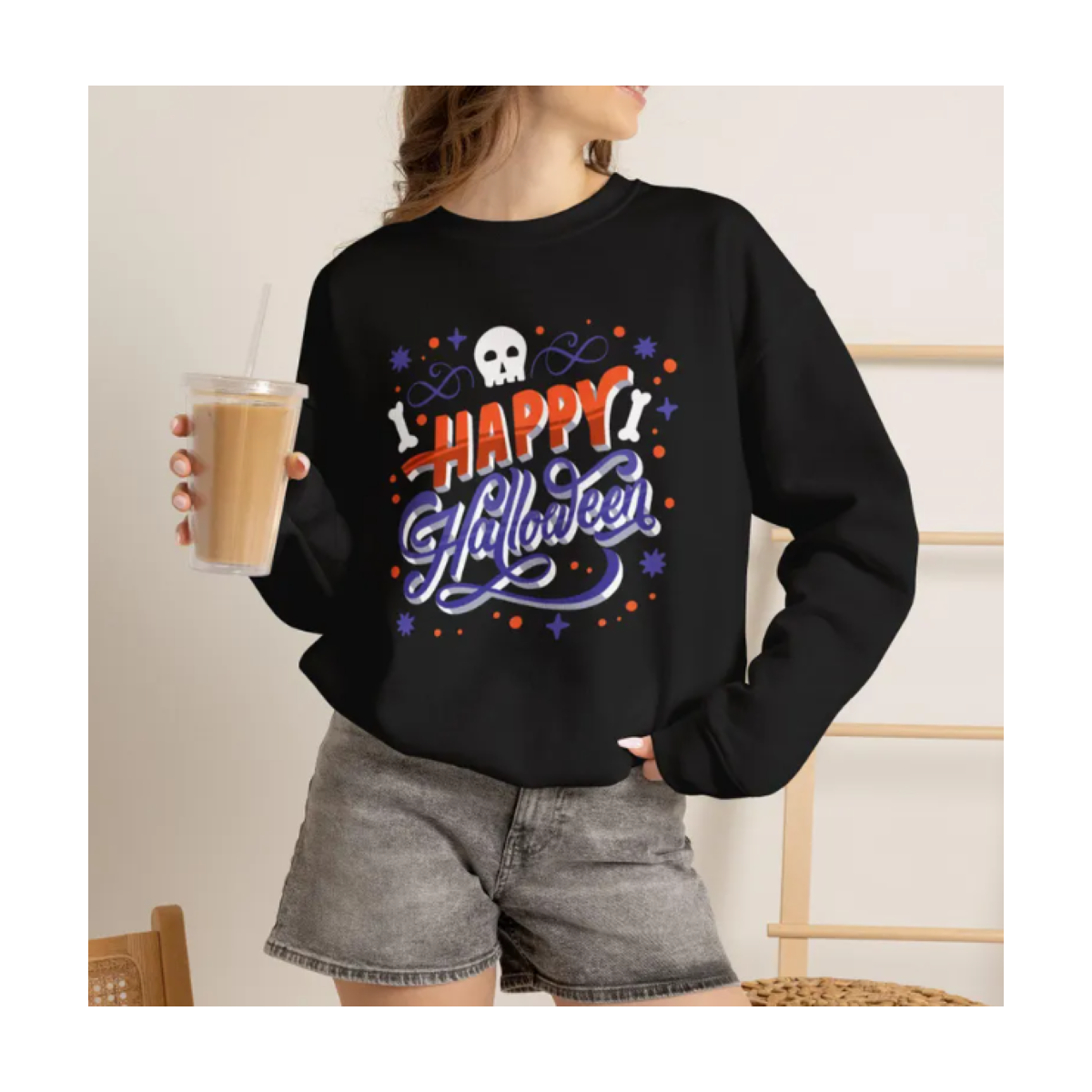 Happy Halloween skull lettering Crewneck Sweatshirt Halloween sweatshirt