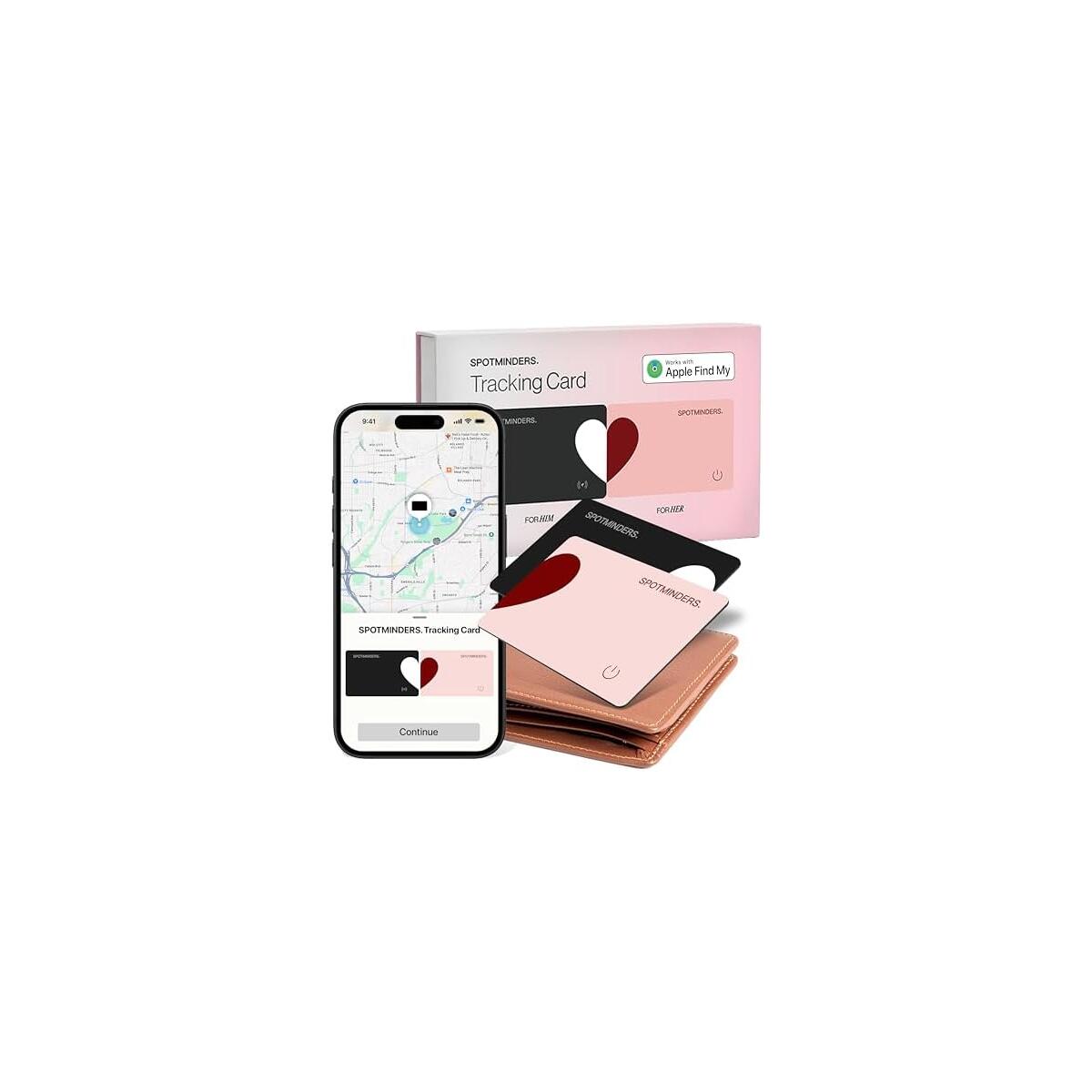 SPOTMINDERS Mens Valentines Day Gifts for Her Apple MFi Certified Wallet Tracker Bundle for Couples Black & Pink (iOS Only) 0.07in Works with Apple Find My Rechargeable Tracking Card Slim Item Finder