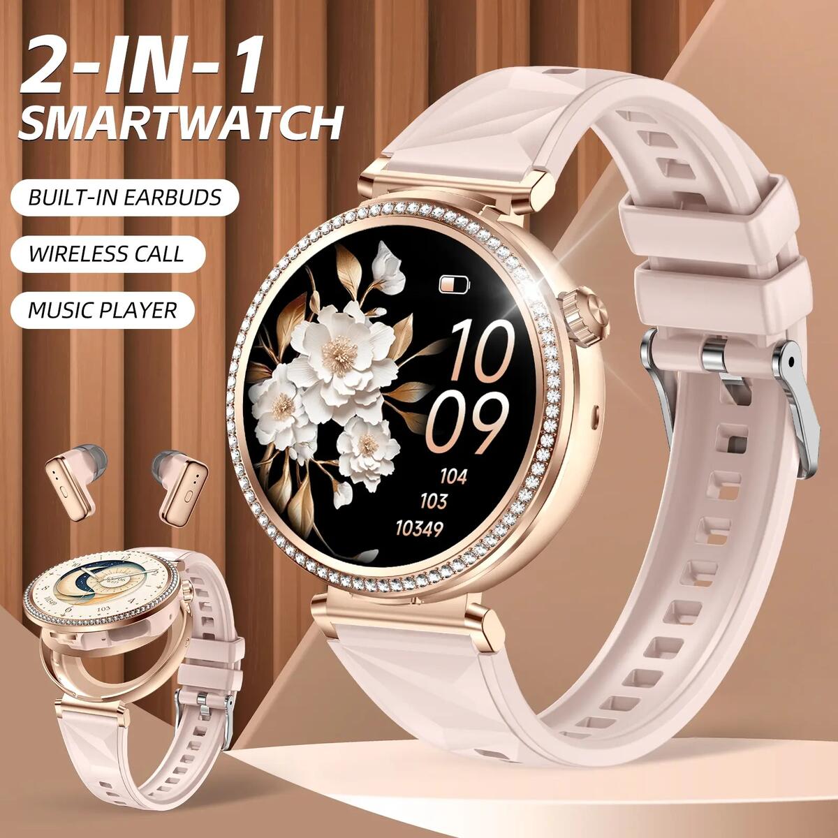 Smart Watch with Built in Wireless Earbuds 1.43 Inch AMOLED HD Touch Screen 2 in 1 Smartwatch TWS Headphones Bluetooth Call Outdoor Sports Fitness Tracker IP67 Waterproof Watch for Men Women Android iOS