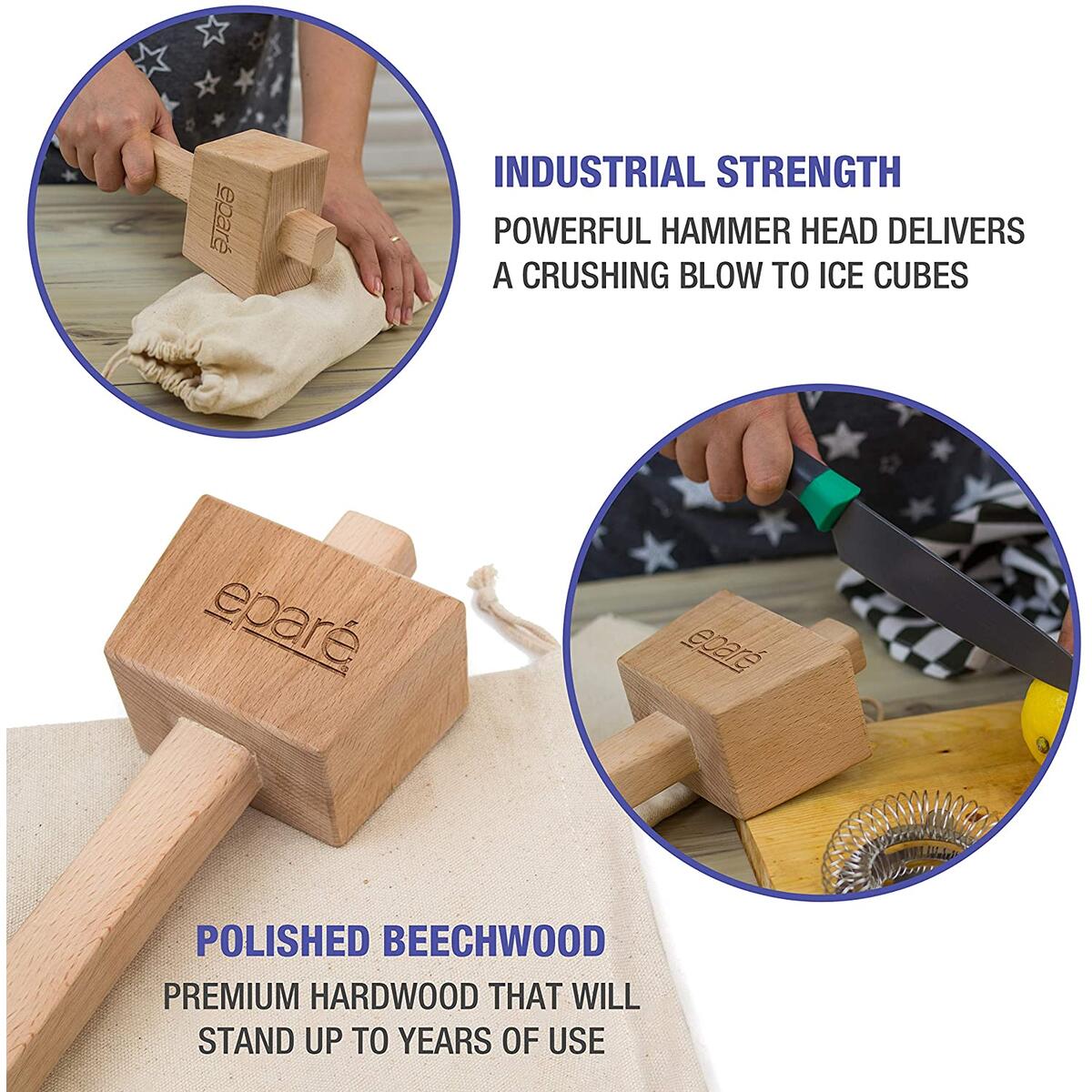 Ice Mallet And Bag - Wood Hammer Cotton Linen For Crushed Ice Bartender Kit Bar Tools Kitchen Accessory 87729930 - View #2