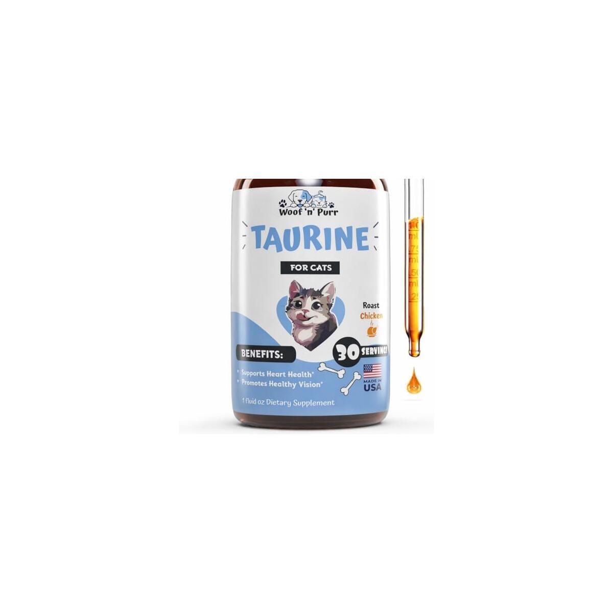 Taurine for Cats - Taurine Supplement for Cats - Supports Healthy Vision, Heart, Immune System, & Much More - Cat Heart Supplement - 1 fl oz - Roast Chicken Flavor
