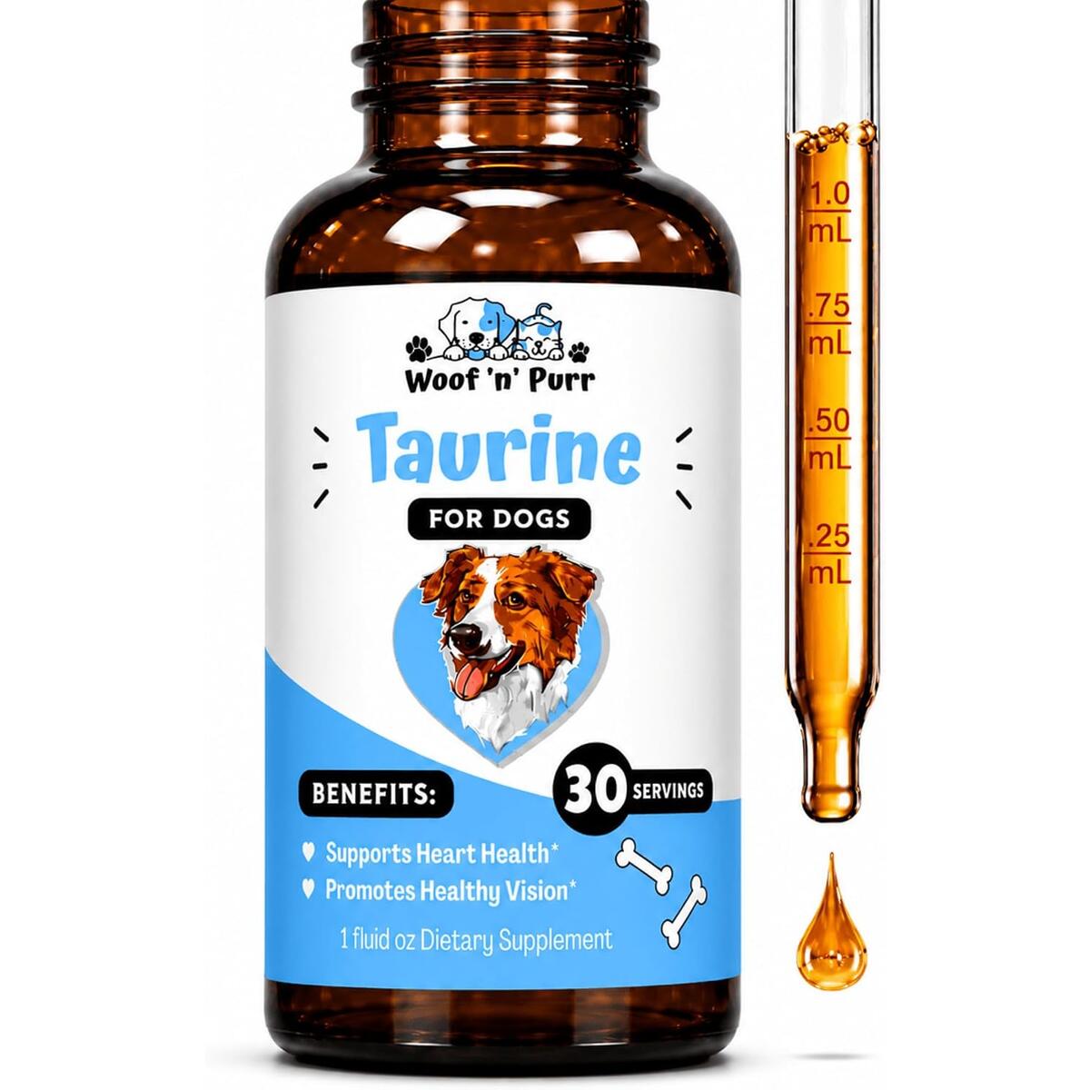 Taurine for Dogs - Taurine Supplement for Dogs - Supports Healthy Vision, Heart, Immune System, & Much More - Dog Heart Supplements - Dog Heart Health - 1 fl oz - Bacon Flavor