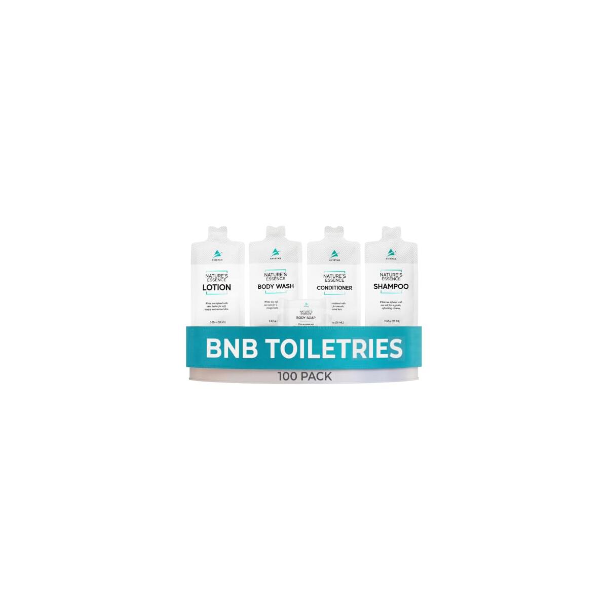 100 Hotel Soap & Bulk Toiletries Packets - Travel Essentials for BnB Hosts & Guests - Hotel Shampoo & Conditioner Supplies for Guests, Hotel Toiletries Bulk Set, Mini Bulk Travel Size Toiletries