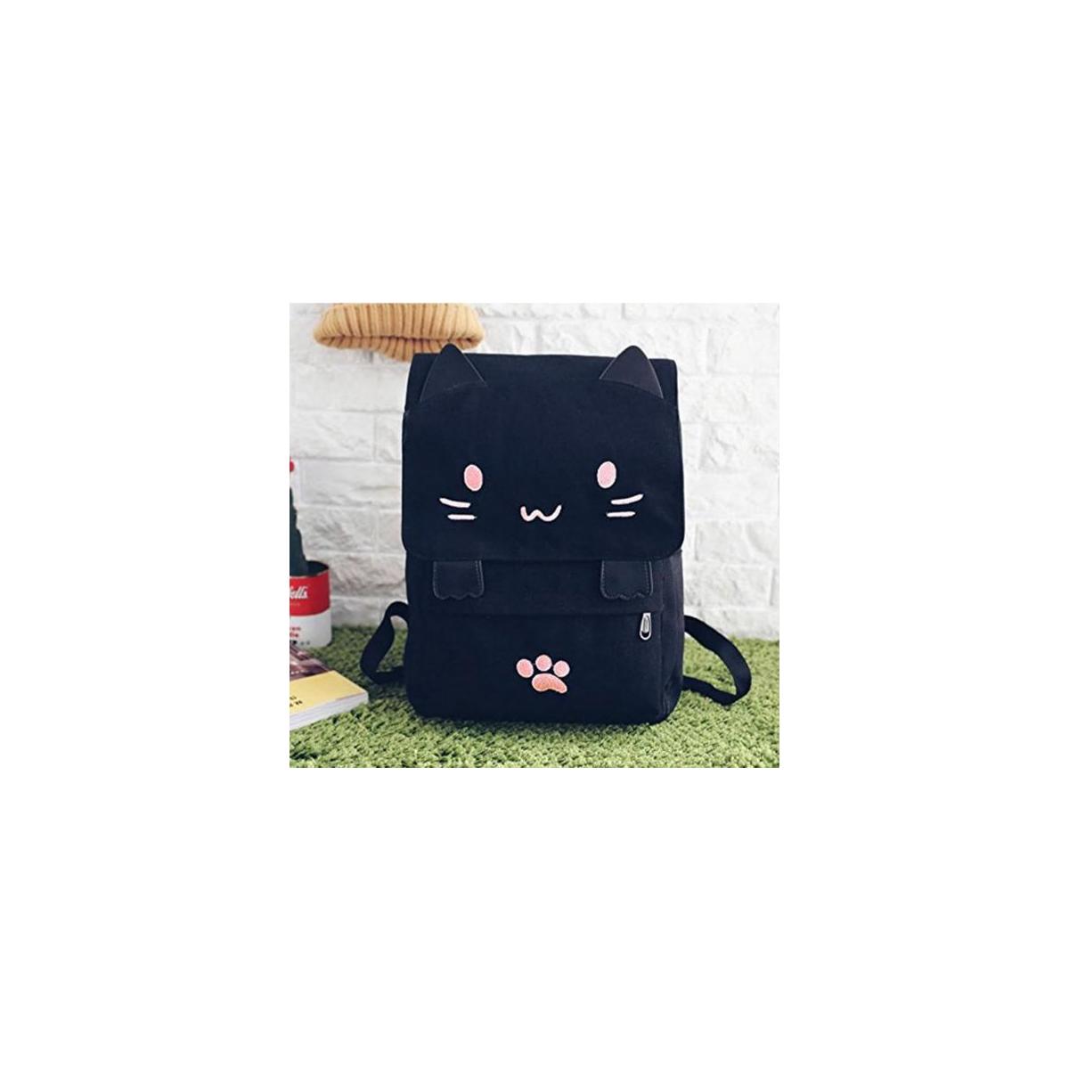 Cute Canvas Cat Print Backpack Sprite Beat School Bag Light Weight Book Bags Rebates - RebateKey