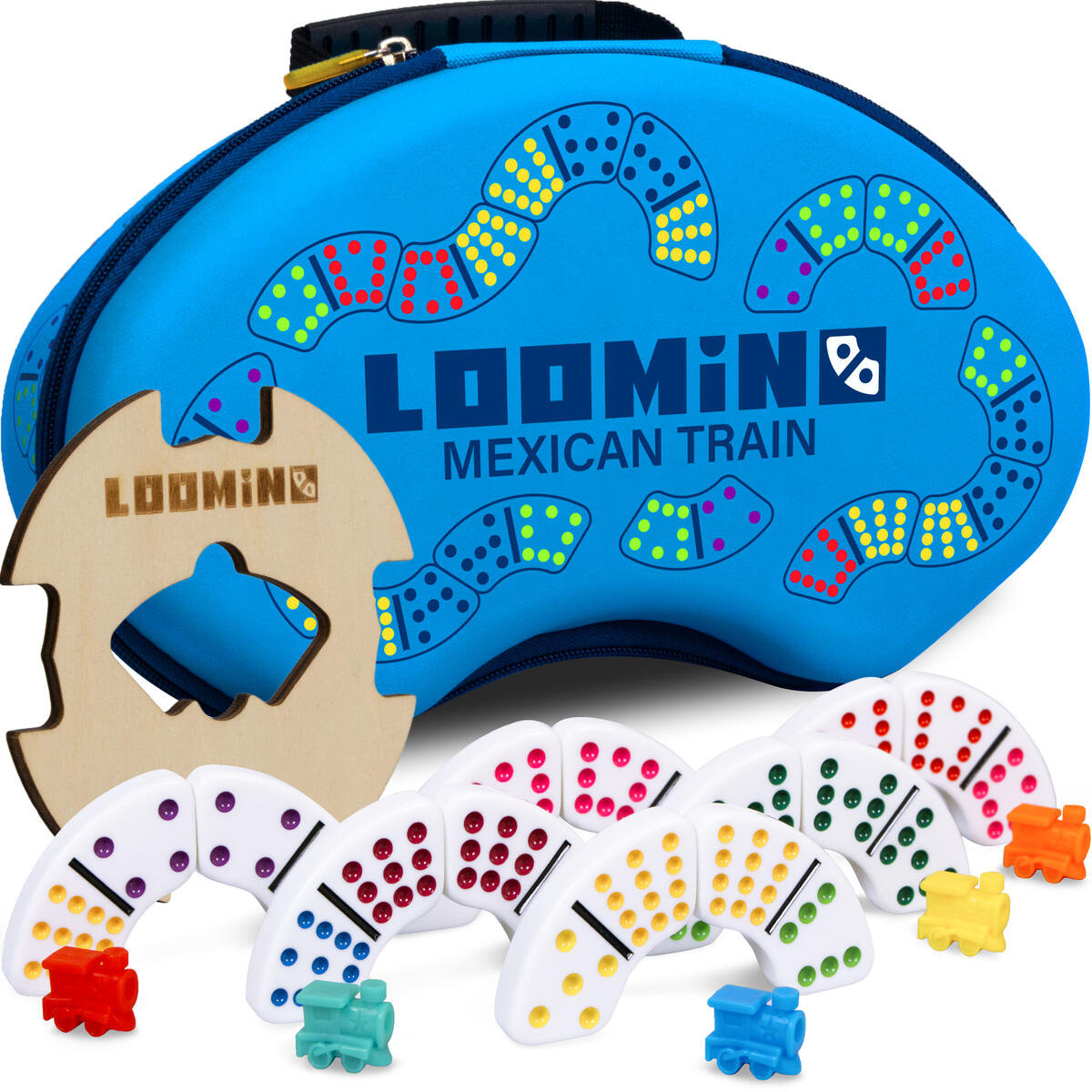 Loomino Double 12 Mexican Train Domino Set &ndash; New Generation Dominoes Game for Kids and Adults &ndash; Family Board Game