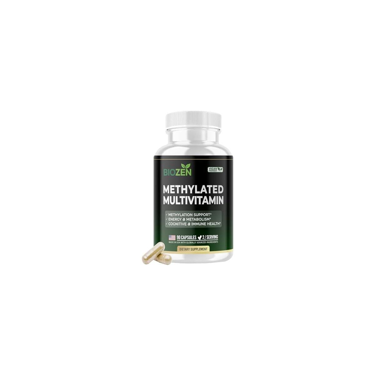 Methylated Multivitamin | Methylated B Complex with TMG & Methylfolate 5-MTHF | Methylcobalamin B12, P5P B6, Homocysteine Support | Energy, Focus & Mood | 90 Vegan Capsules | Non-GMO, GMP