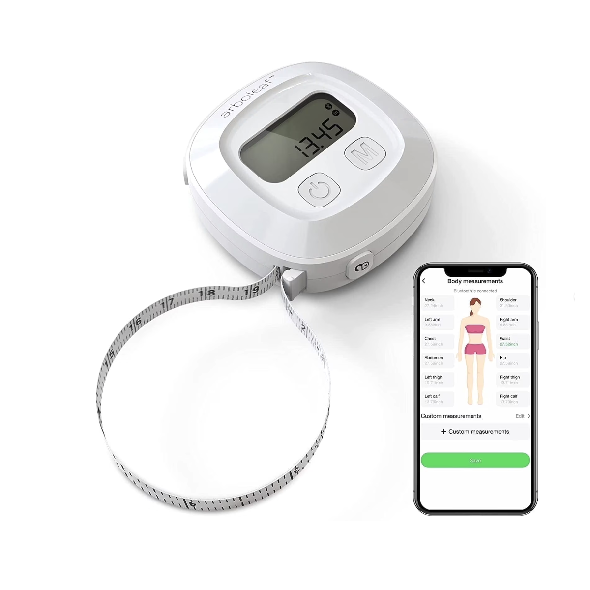 Arboleaf Smart Tape Digital Measuring Tape for Fitness and Body Circumference Tracking, 60 Inch-（CF10A-White）