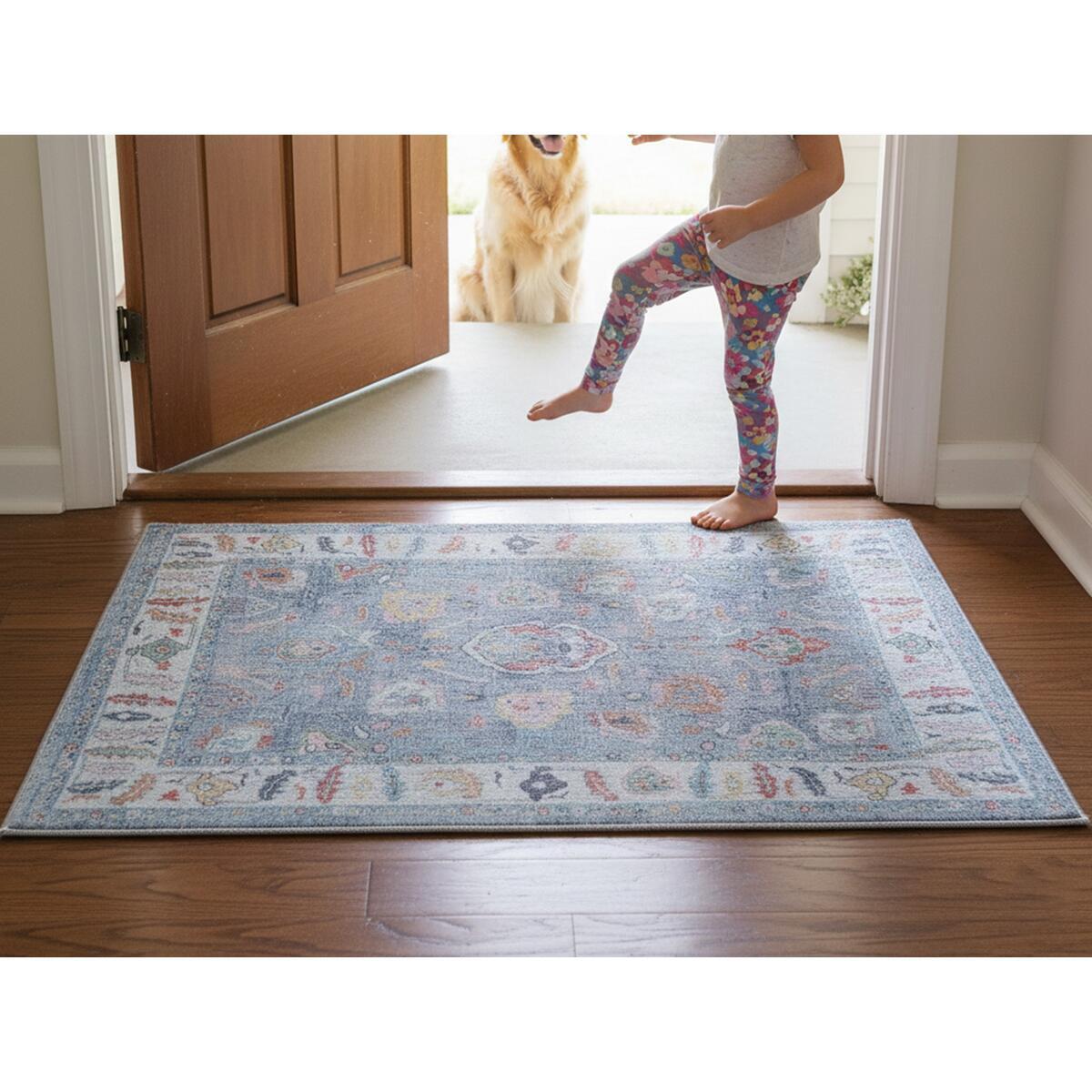 Size 2'x3' ft 60x90cm Blue Modern Rug 8x10, Vintage Oushak Turkish Style Area Rug, Colorful Washable Living Room Carpet, Soft Oriental Pattern, Luxury Home Decor