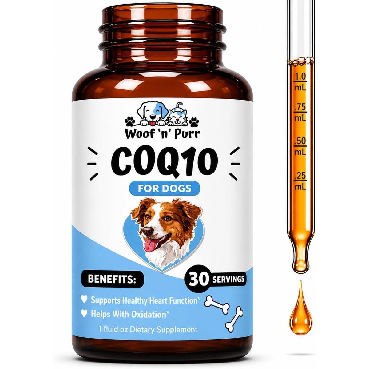 CoQ10 for Dogs - Coenzyme Q10 for Dogs - Heart, Joint & Cardiovascular Support - Dog Heart Supplements - Dog Hip & Joint Care - 1 fl oz