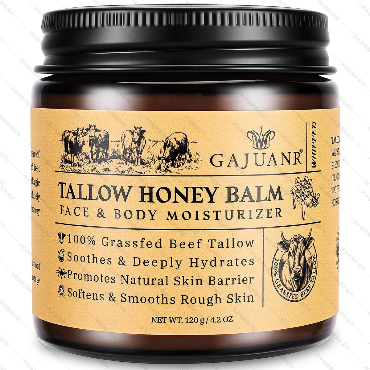 (PLEASE DON'T USE COUPON) Beef Tallow for Skin: Whipped Beef Tallow Cream for Face & Body, Natural Moisturizing Cream with Honey and Beeswax, Grass-Fed Beef Tallow &Honey Blend, Lightweight Hydration for Dry Skin, 4.2Oz