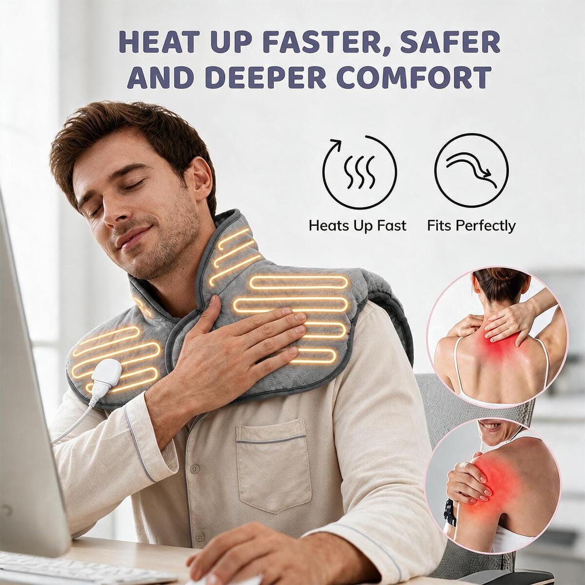Weighted Heating Pad for Neck, Shoulders & Back, Period Cramp Relief, 6 Heat Settings, 4 Timers, Soft Fabric