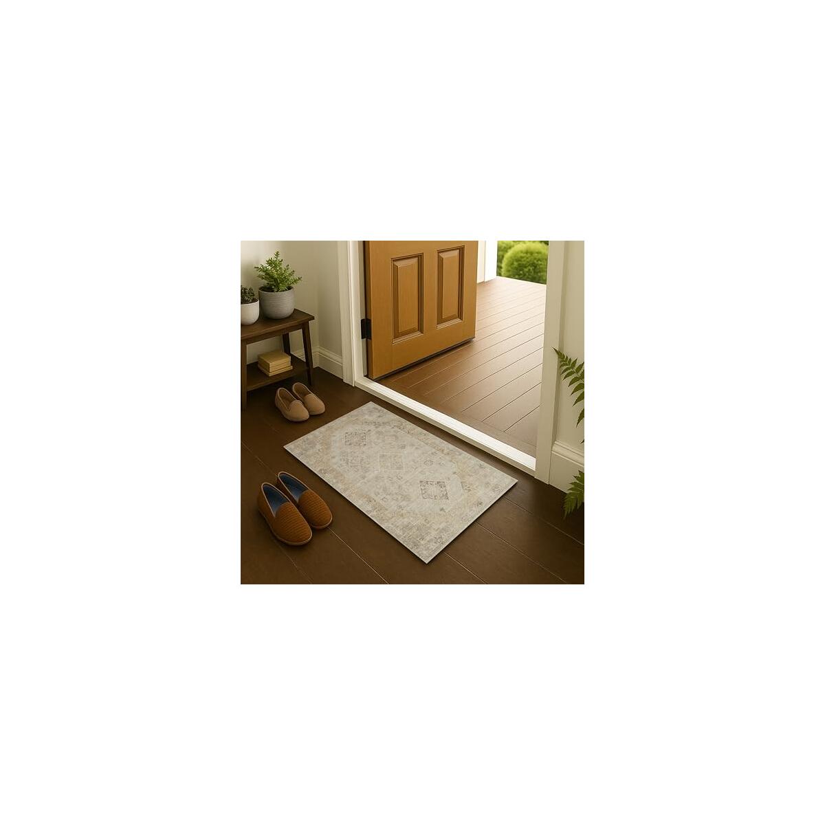 Fame Rugs Vintage Turkish Doormat 2x3 – Soft Foldable Entryway Rug for Indoor Hallway, Washable Accent Mat
