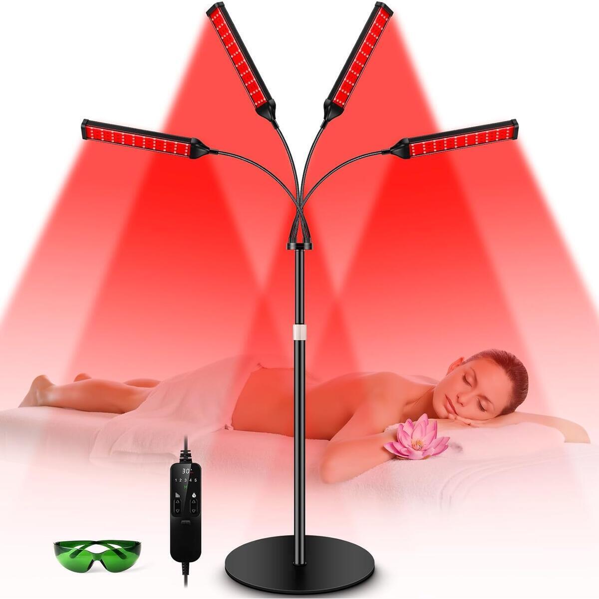 Red Light Therapy Lamp,4 Head Infrared Light Therapy for Body Device with Adjustable Stand-660nm Red Light＆850nm Near Infrared Light Therapy Device for Face,Body,Pain,Skin at Home