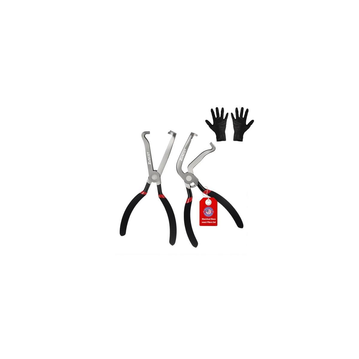 Electrical Disconnect Pliers, 8Inch Automotive Connector Pliers for Fuel Injectors & Ignition Coils, High-Carbon Steel with Non-Slip Grip, Push Tab Style Removal Tool - Straight + 60° Bend