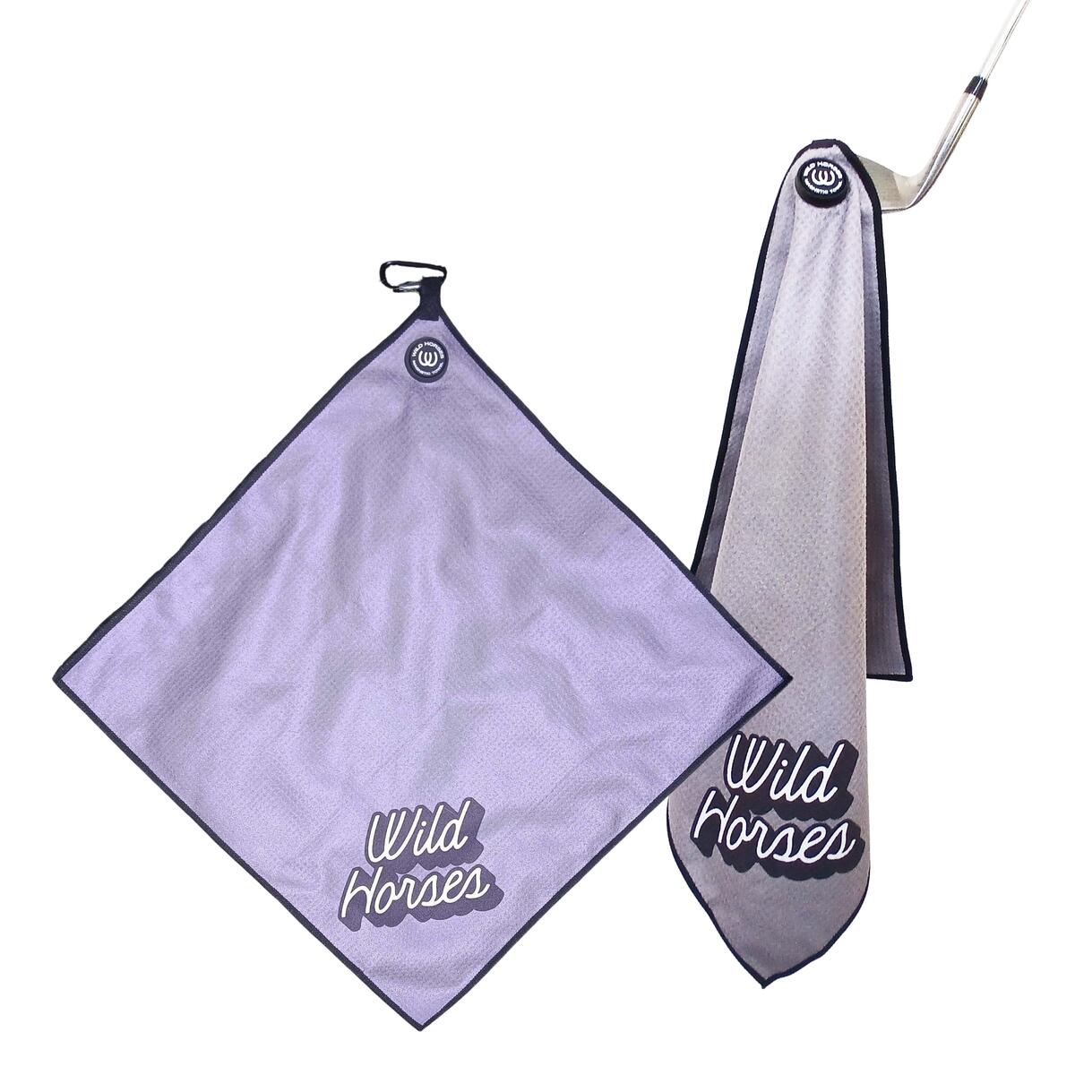 Wild Horses Magnetic Golf Towel - Grey - Waffle Weave with Magnet and Carabiner