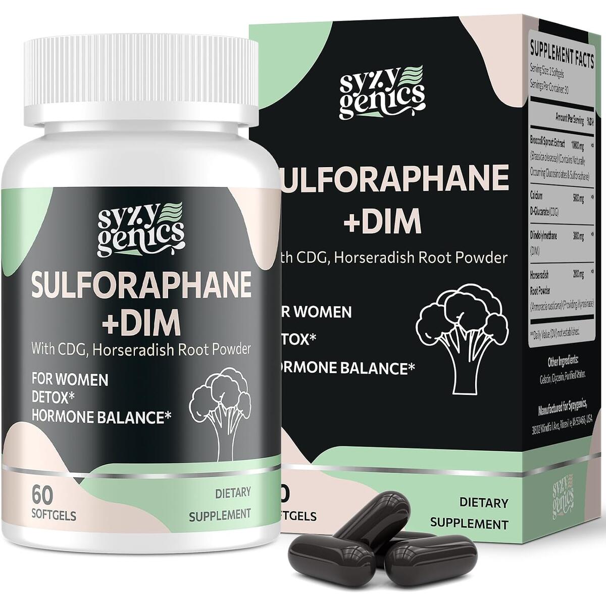 Sulforaphane Supplement, DIM & CDG Triple Blend, 60 Softgels Broccoli Sprout Extract, DIM, Calcium D-Glucarate (CDG), Activated Formula