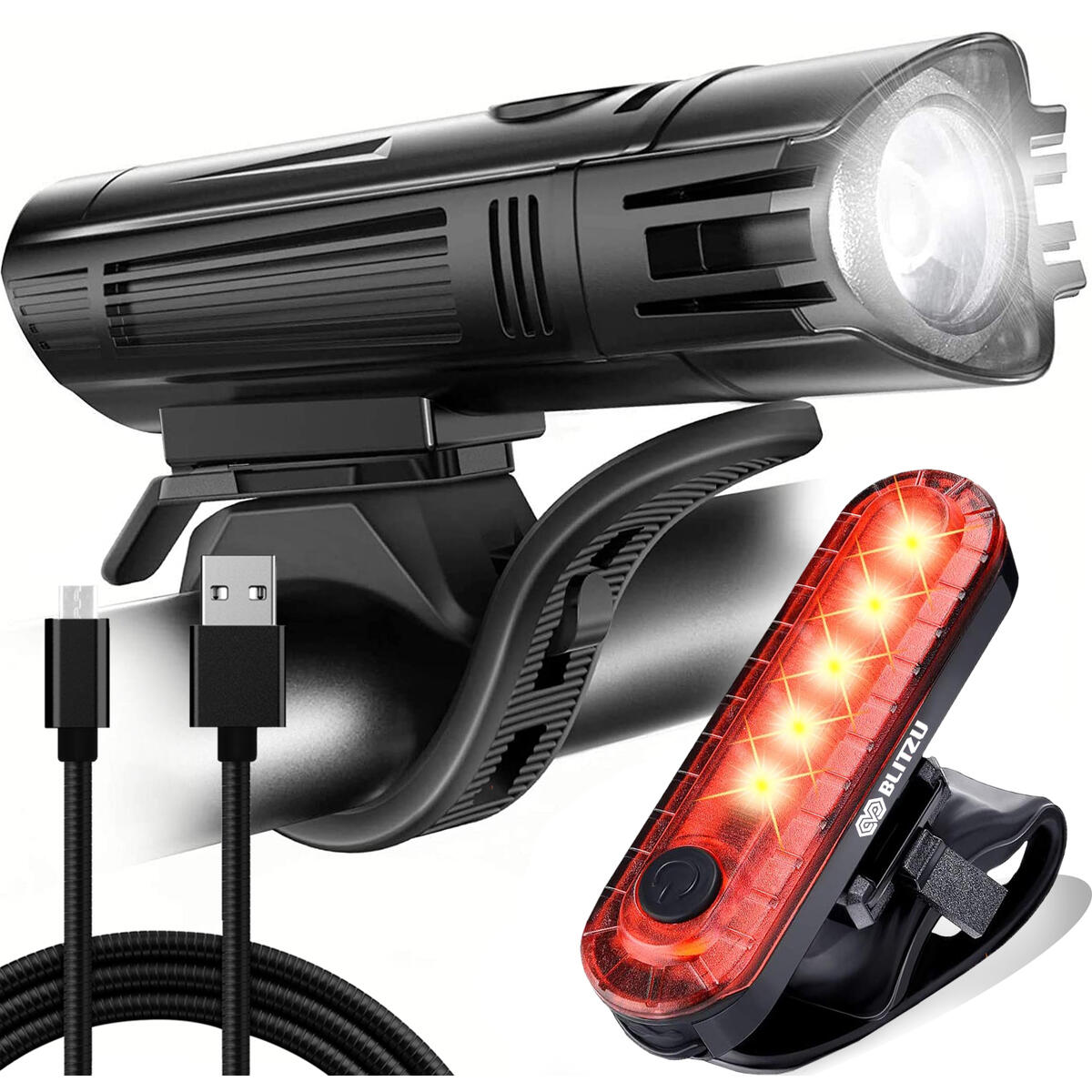 thumbnail interactive-video image 1 of Rechargeable Bicycle Light Set – IPX6 Waterproof, 58 Hrs Runtime, LED – Open Box 1 of 2