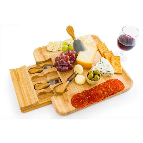 100 Natural Bamboo Cheese Board With Cutlery Set Charcuterie Platter